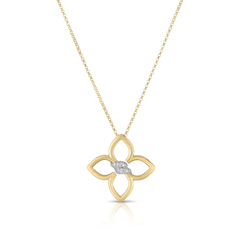 18K YELLOW/WHITE GOLD CIALOMA SMALL DIAMOND FLOWER NECKLACE