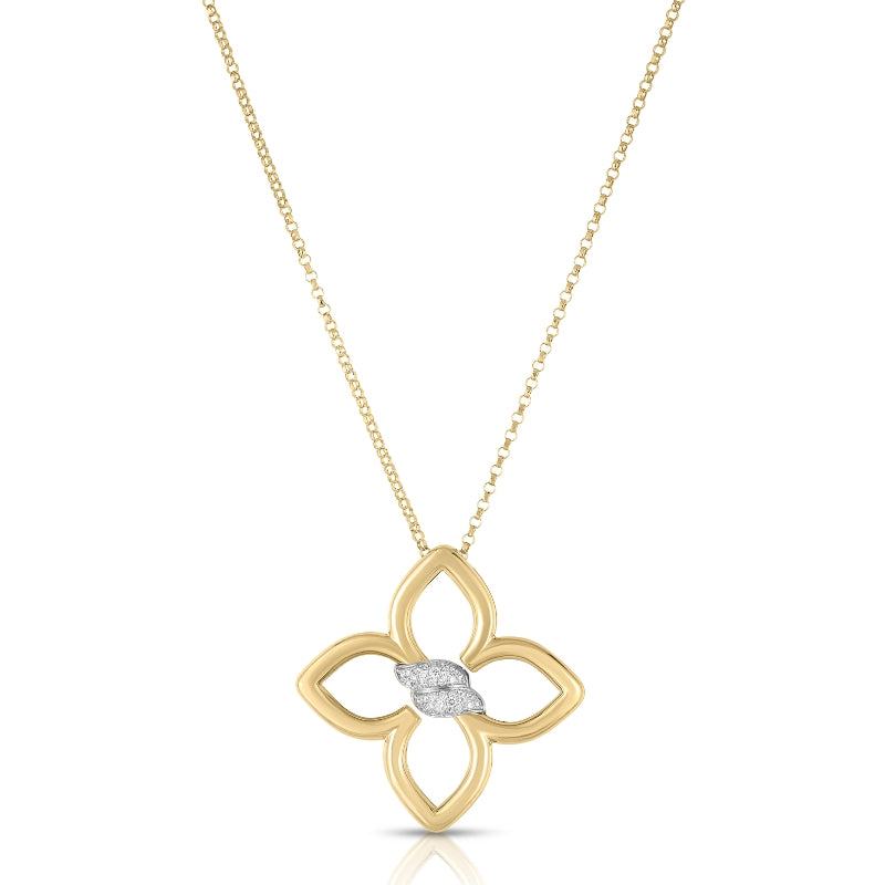 18K YELLOW/WHITE GOLD CIALOMA MEDIUM DIAMOND FLOWER NECKLACE