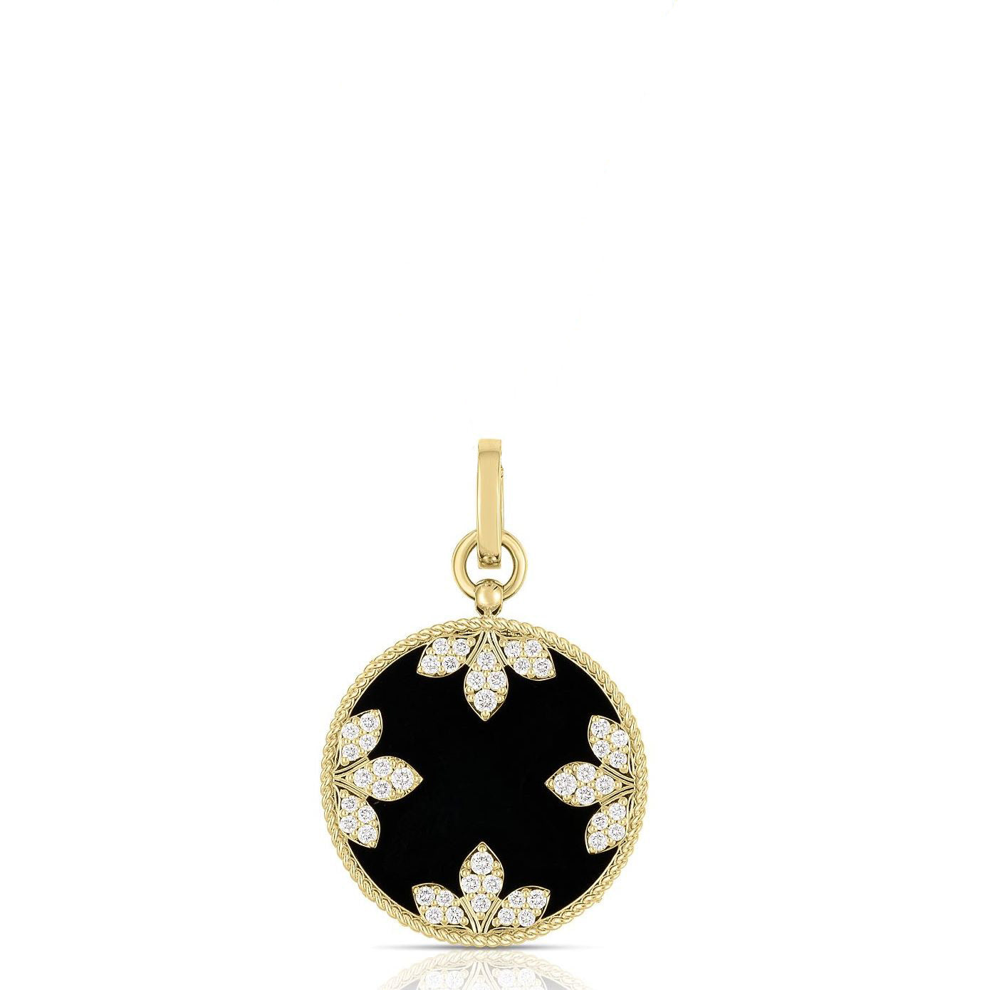 18K YELLOW GOLD VENETIAN MEDALLIONS LARGE DIAMOND AND BLACK JADE PENDANT