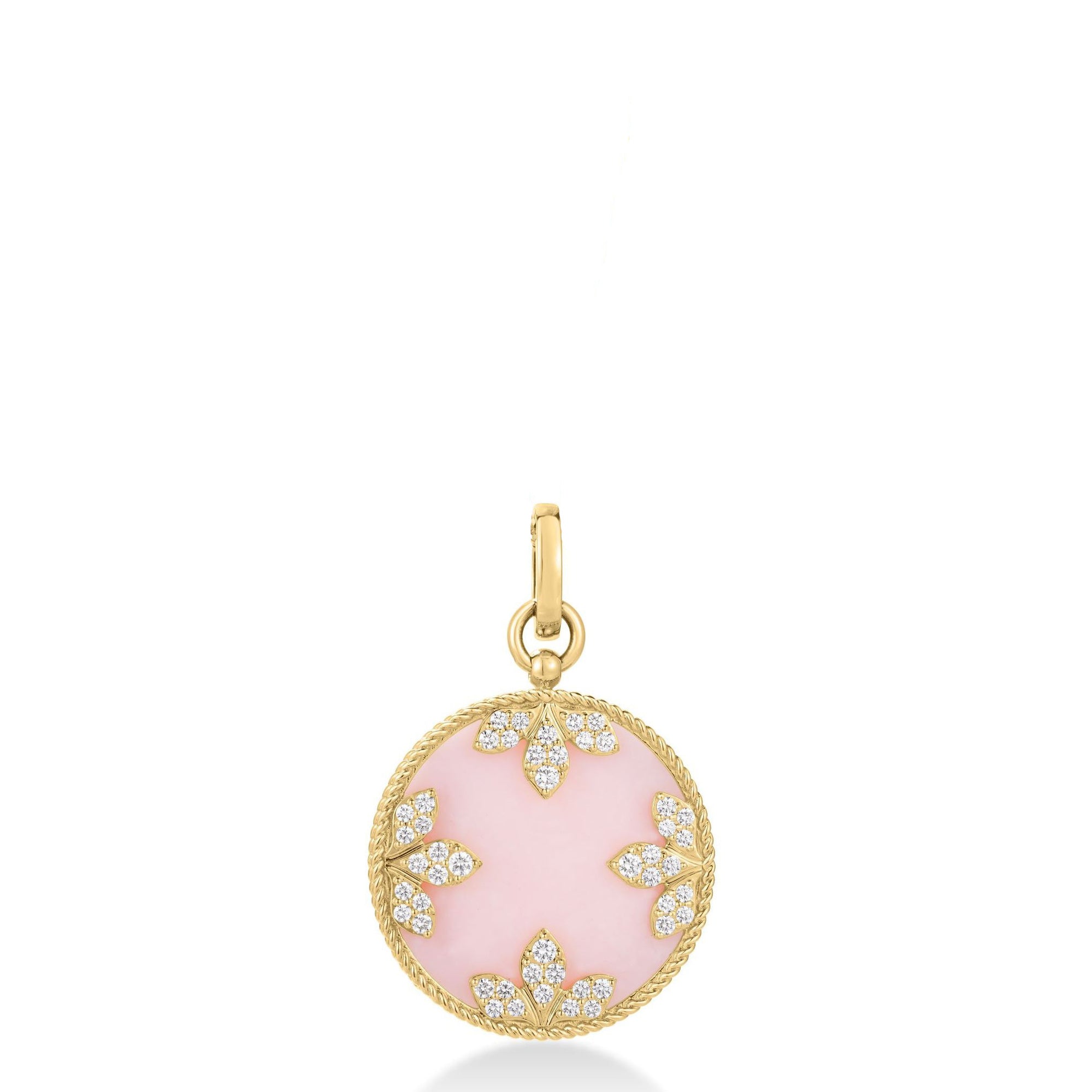 18K YELLOW GOLD VENETIAN MEDALLIONS LARGE DIAMOND AND PINK OPAL PENDANT