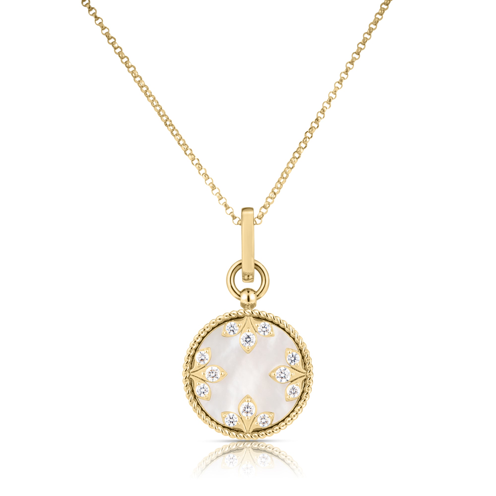 18K YELLOW GOLD VENETIAN MEDALLIONS MEDIUM DIAMOND AND MOTHER OF PEARL NECKLACE