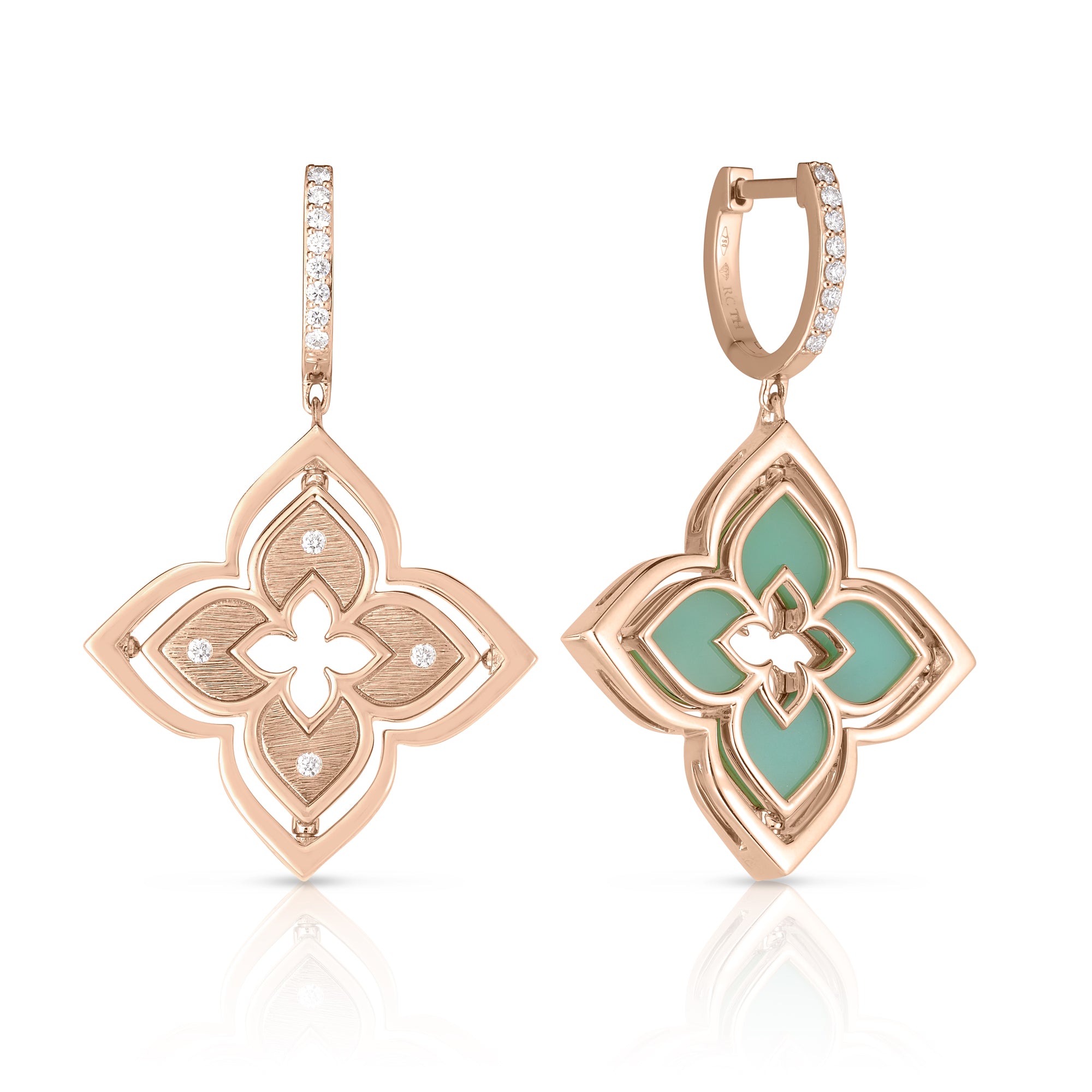 18K ROSE GOLD VENETIAN PRINCESS PIROUETTE DIAMOND & CHRYSOPRASE FLOWER DROP EARRINGS