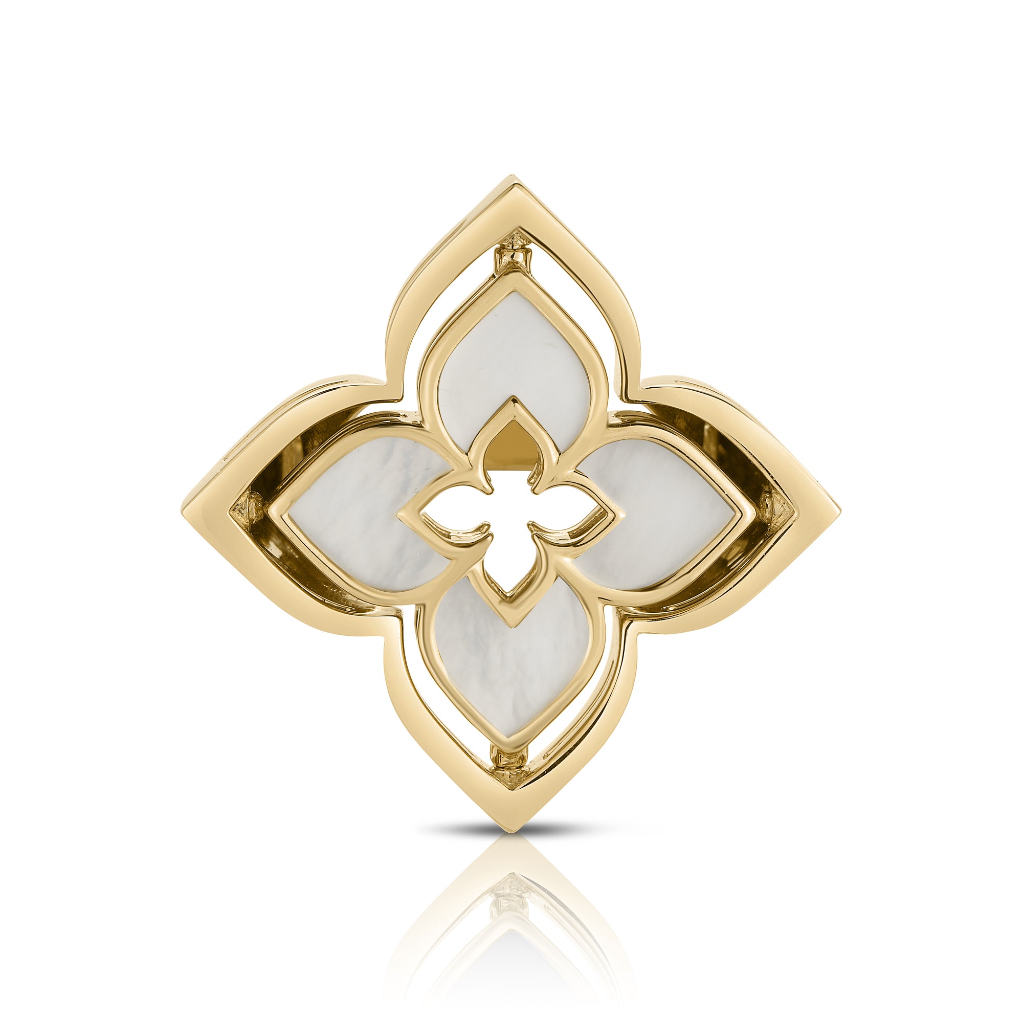 18K YELLOW GOLD VENETIAN PRINCESS PIROUETTE DIAMOND & MOTHER OF PEARL FLOWER RING