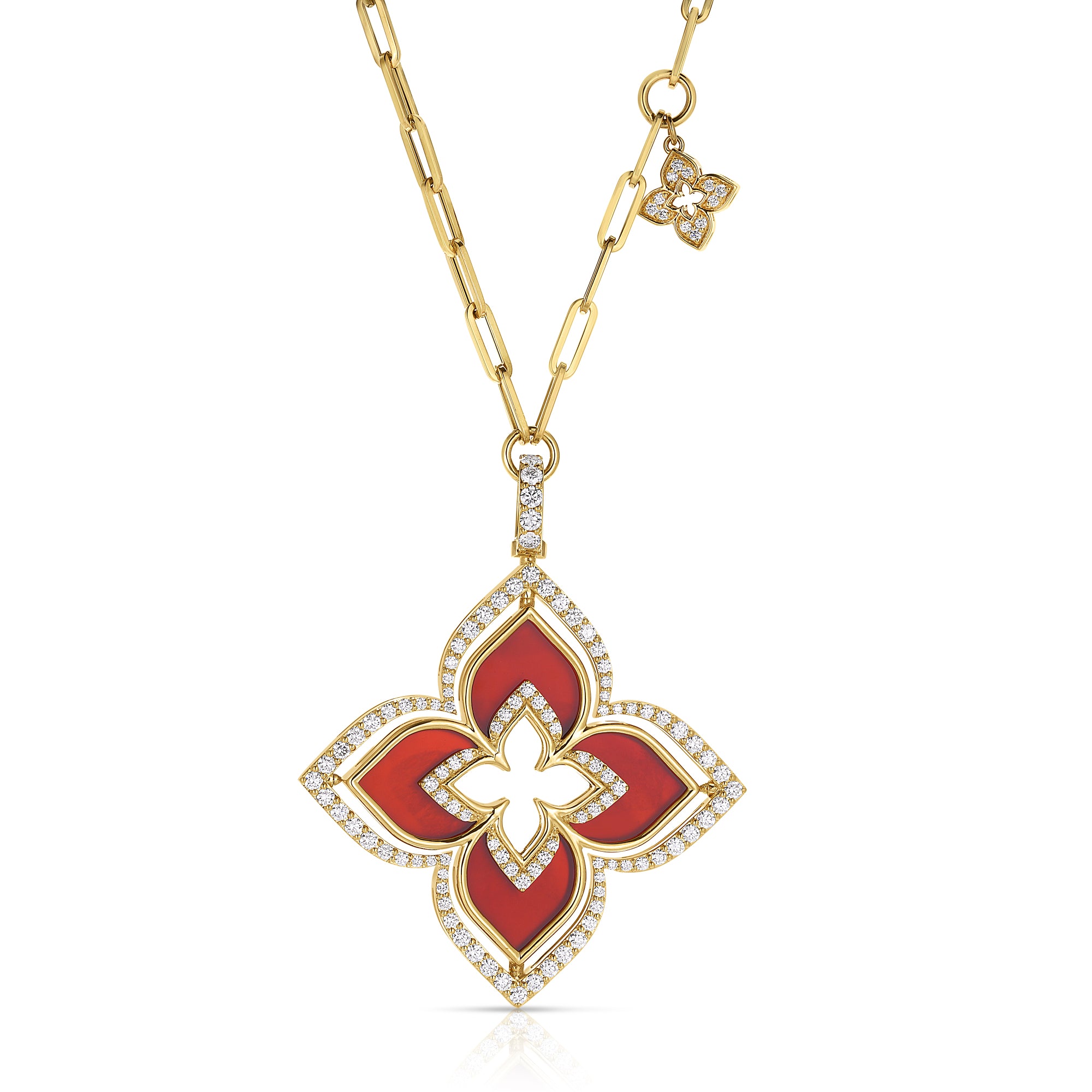 18K ROSE GOLD VENETIAN PRINCESS PIROUETTE DIAMOND & RHODONITE LARGE FLOWER NECKLACE