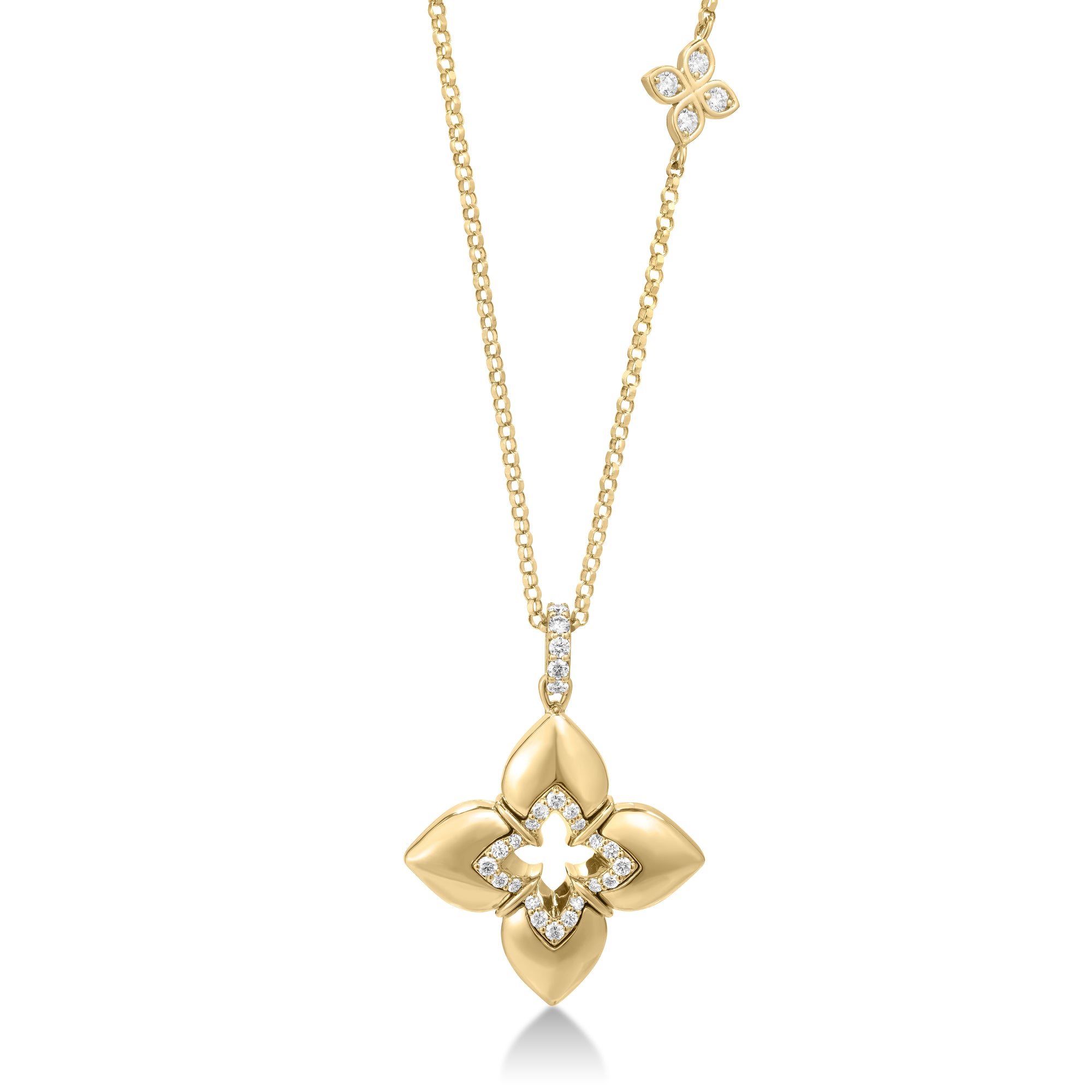 18K YELLOW GOLD VENETIAN PRINCESS CABOCHON DIAMOND FLOWER NECKLACE
