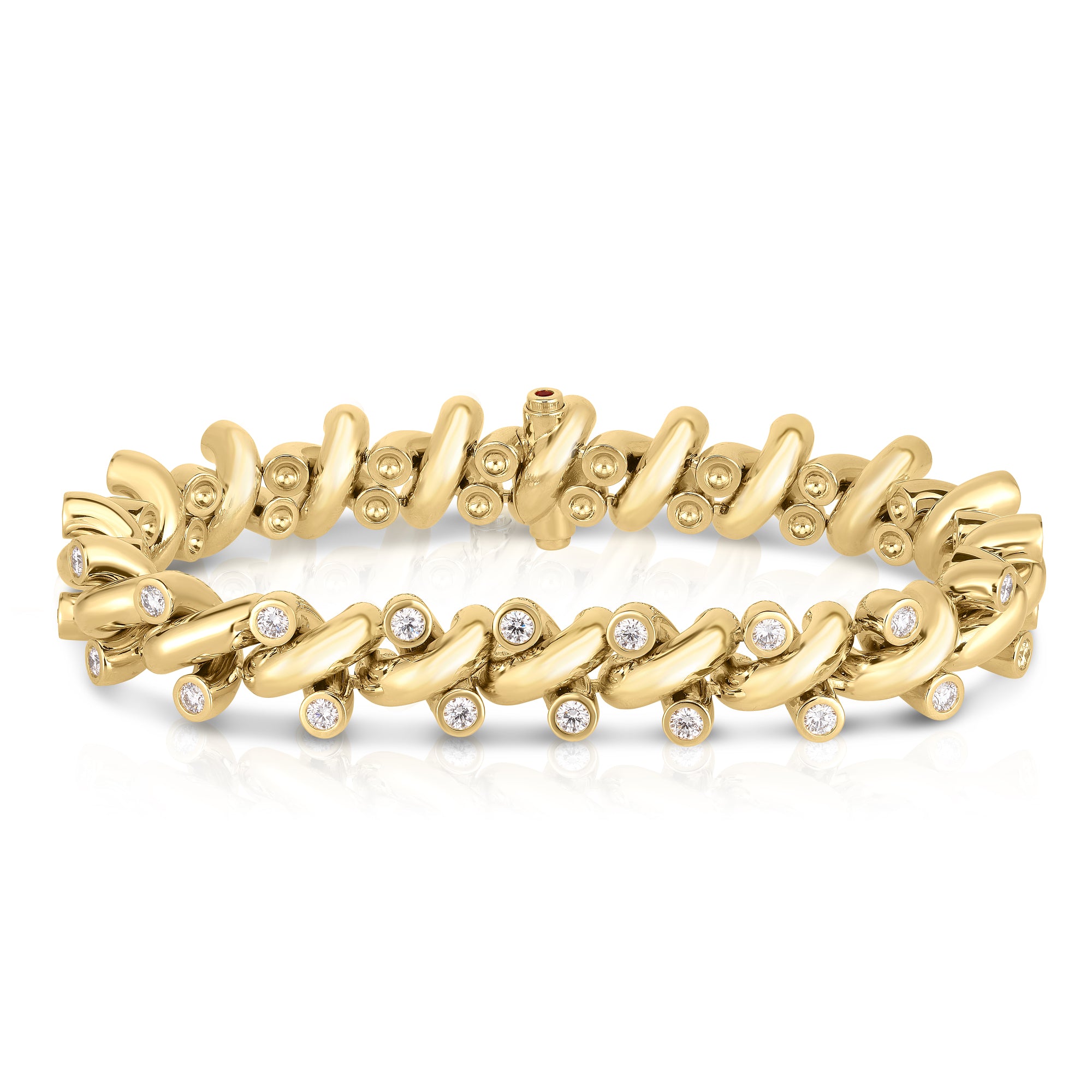 18K YELLOW DESIGNER GOLD REVERSIBLE TWISTED LINK DIAMOND BRACELET