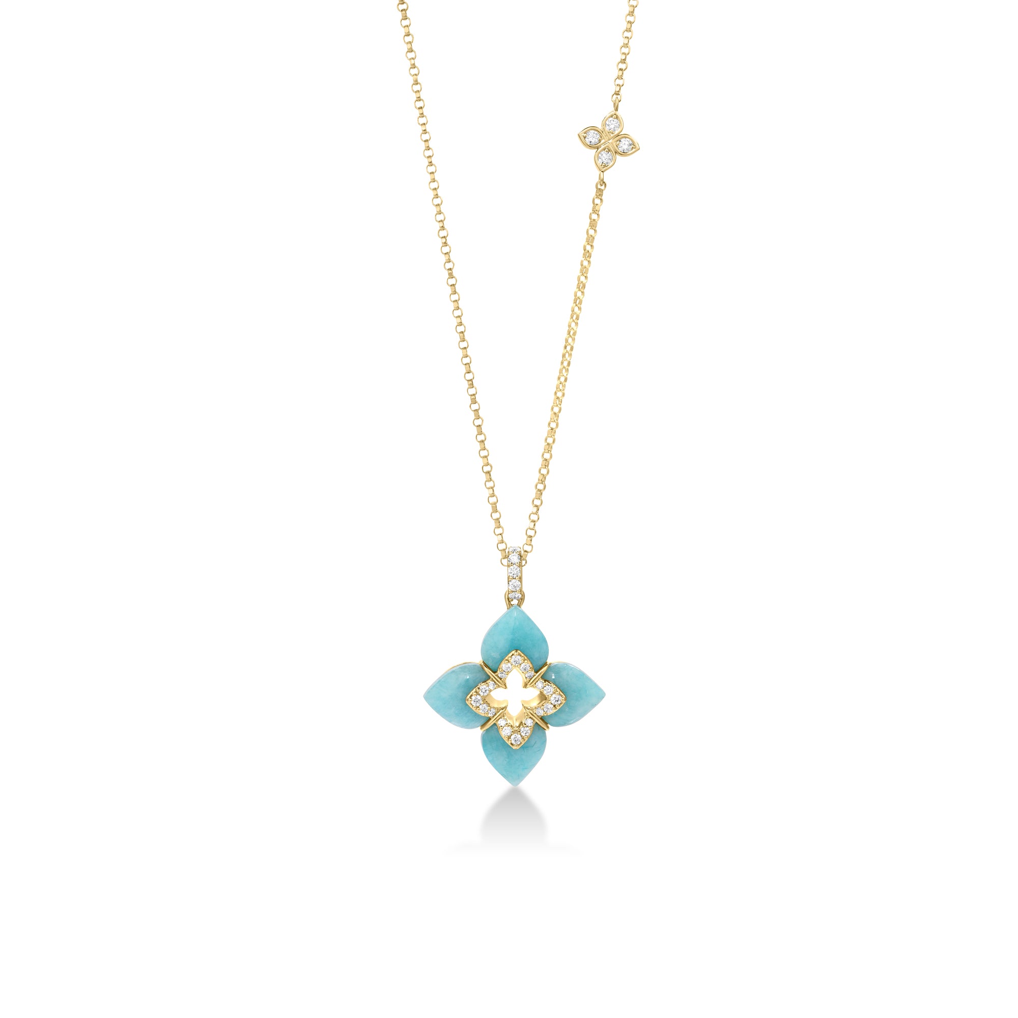18K YELLOW GOLD VENETIAN PRINCESS CABOCHON DIAMOND & AMAZONITE FLOWER NECKLACE