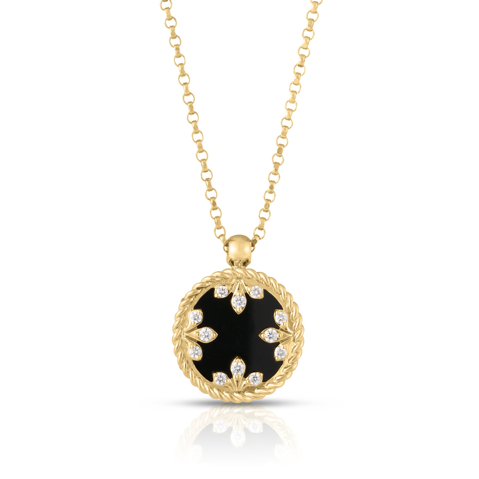 18K YELLOW GOLD VENETIAN MEDALLIONS SMALL DIAMOND AND BLACK JADE NECKLACE