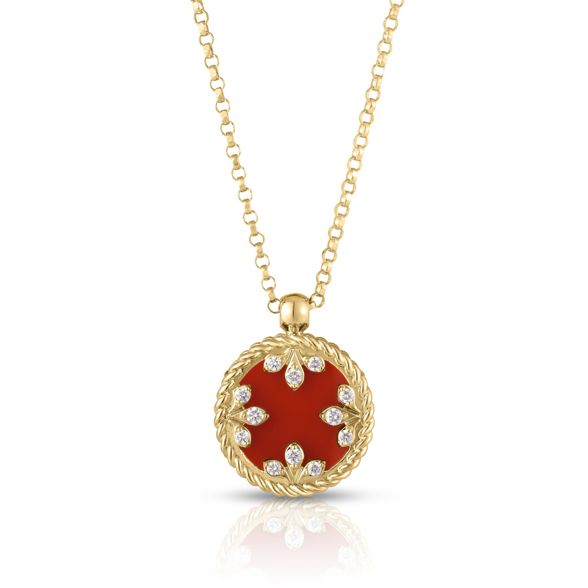 18K YELLOW GOLD VENETIAN MEDALLIONS SMALL DIAMOND AND RED AGATE NECKLACE