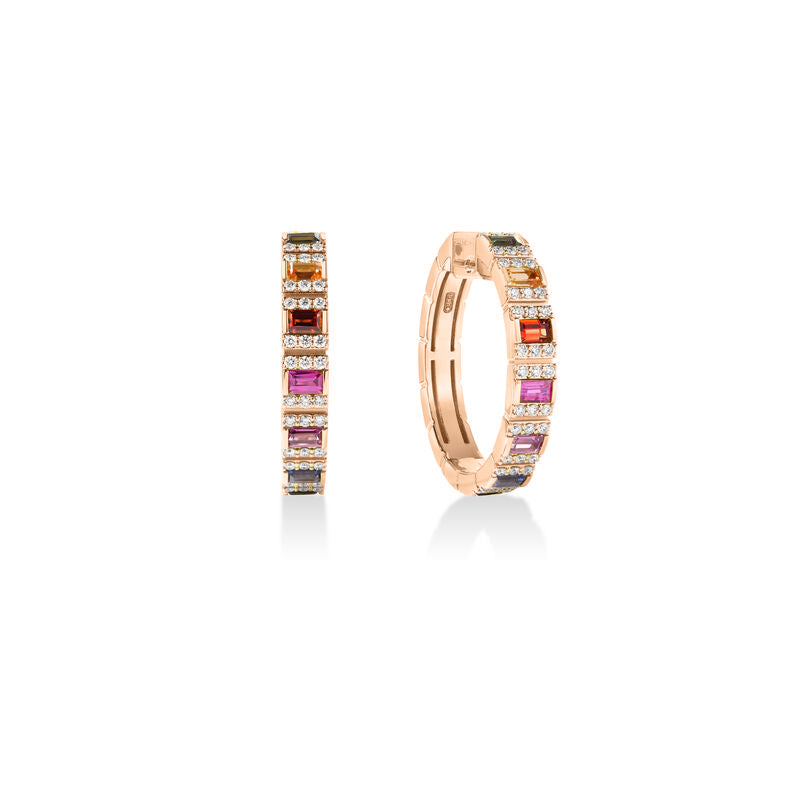 18K ROSE GOLD OBELISCO PAVE DIAMOND & MIXED SAPPHIRE HOOP EARRINGS