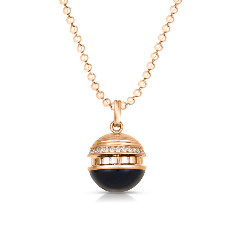 18K ROSE GOLD ART DECO MOSAIC SMALL DIAMOND & BLACK JADE SPHERE NECKLACE