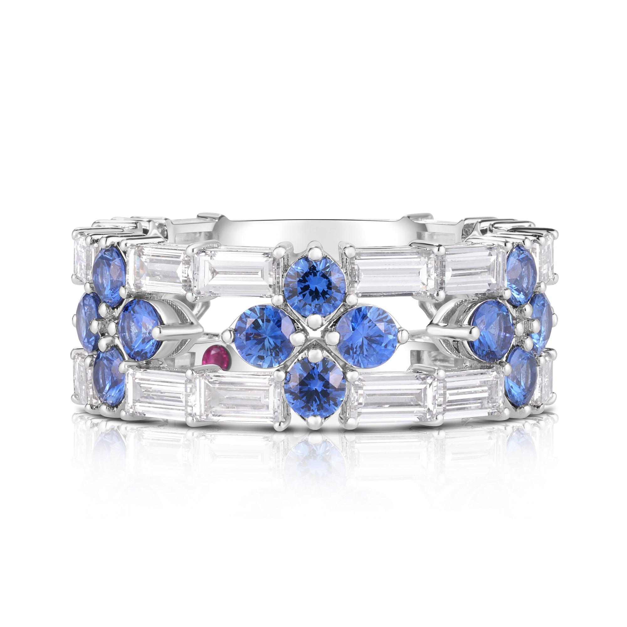 18K WHITE GOLD LOVE IN VERONA DIAMOND AND BLUE SAPPHIRE OPEN FRAME RING