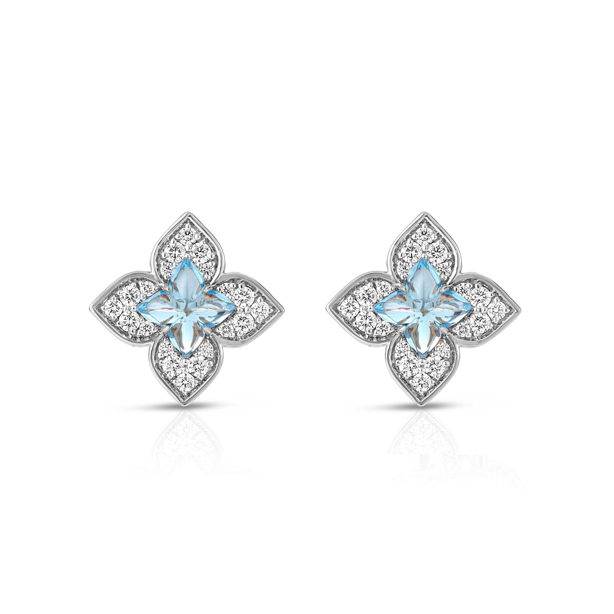 18K WHITE GOLD VENETIAN PRINCESS CARNIVAL PAVE DIAMOND & BLUE TOPAZ SMALL FLOWER STUD EARRINGS