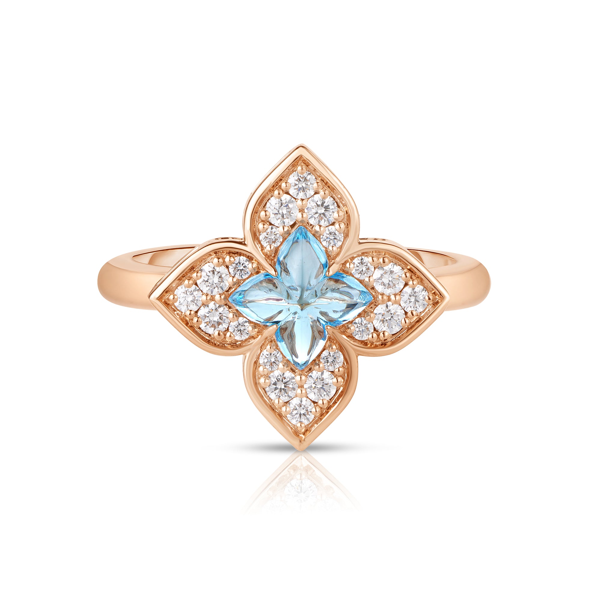 18K ROSE GOLD VENETIAN PRINCESS CARNIVAL PAVE DIAMOND & BLUE TOPAZ SMALL FLOWER RING