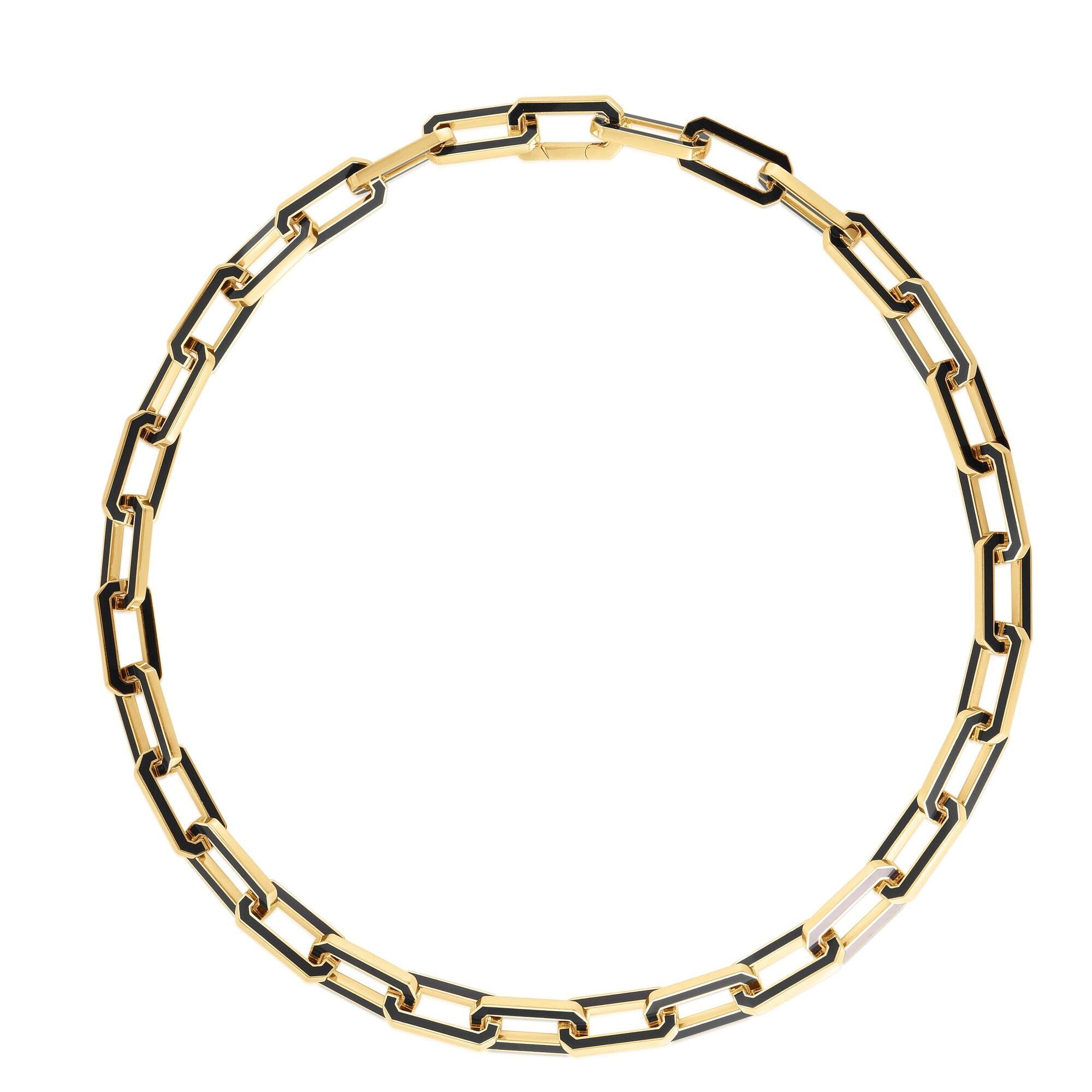 18K YELLOW DESIGNER GOLD BLACK CERAMIC NECKLACE