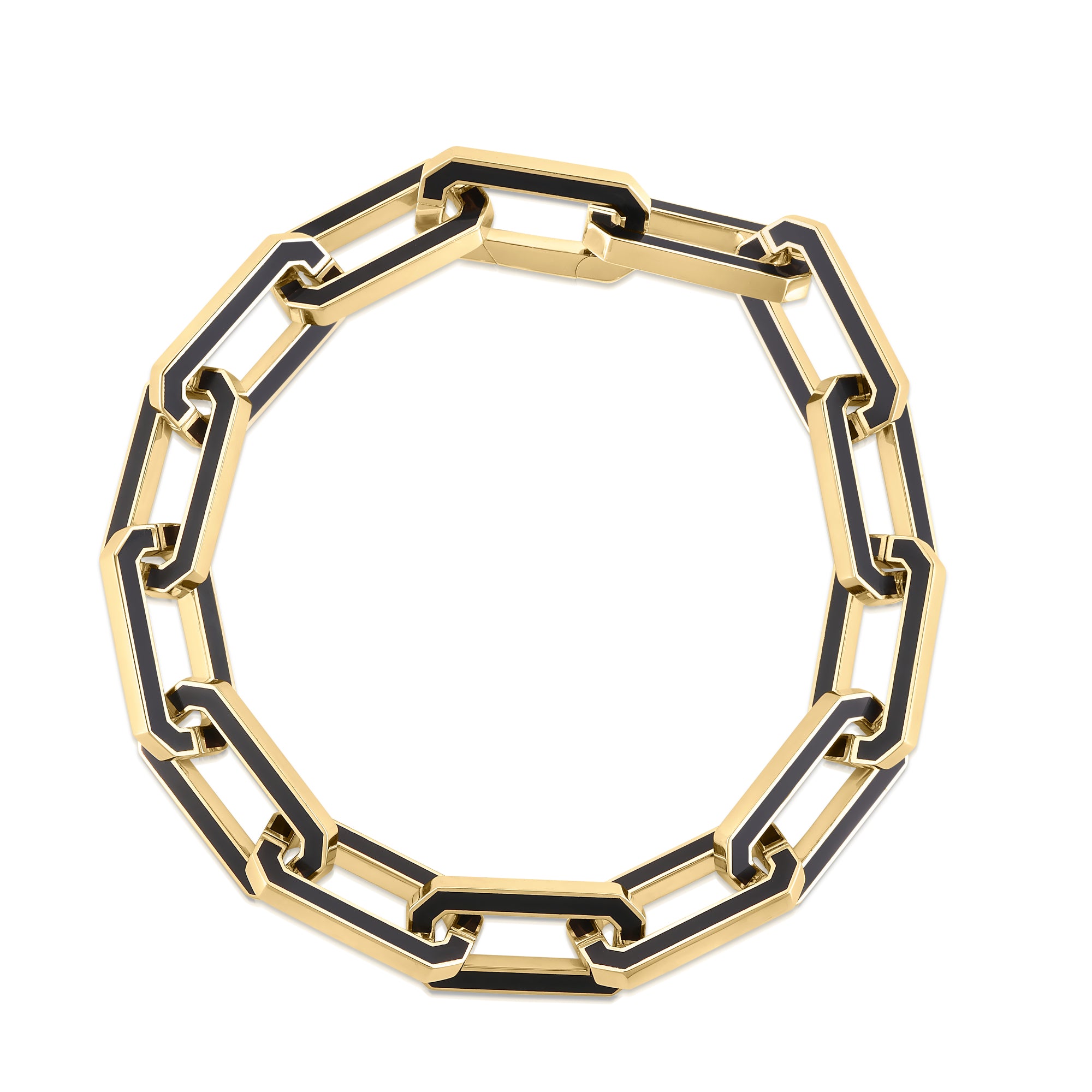 18K YELLOW DESIGNER GOLD BLACK CERAMIC BRACELET