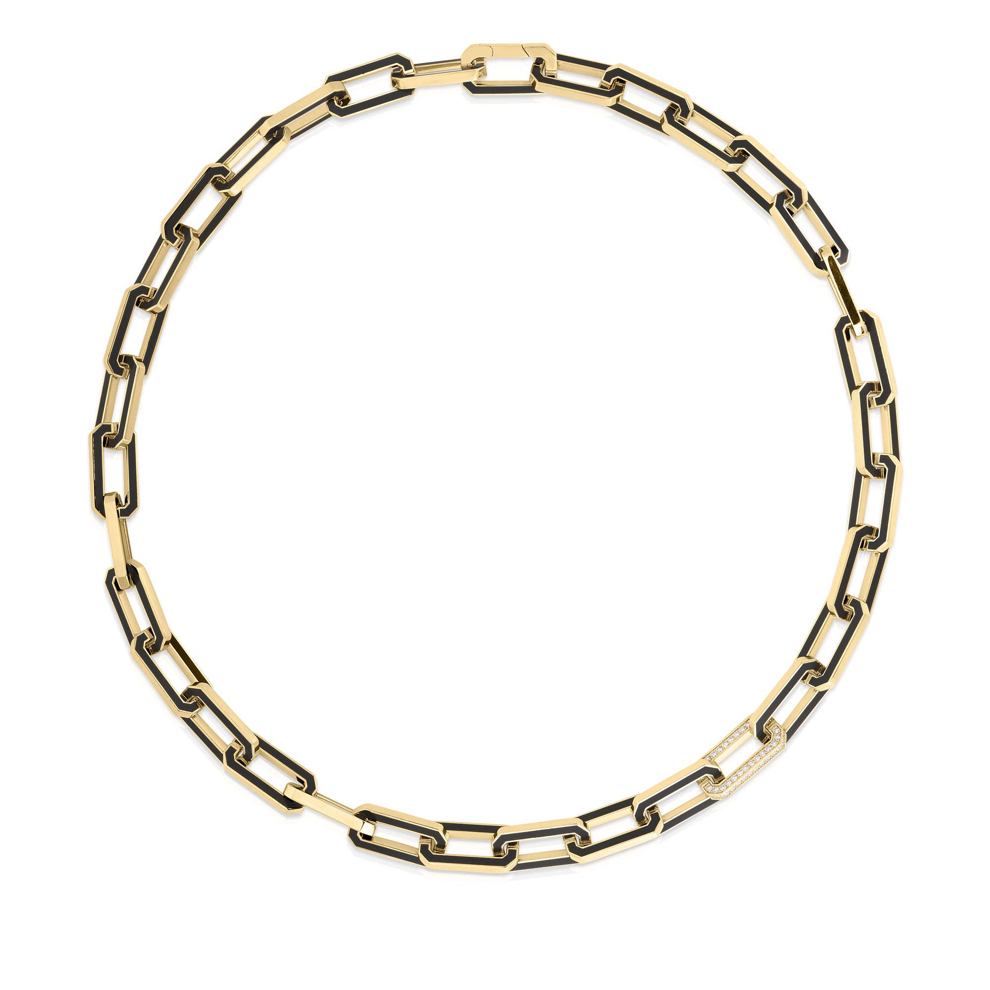 18K YELLOW DESIGNER GOLD BLACK CERAMIC & DIAMOND ACCENT NECKLACE