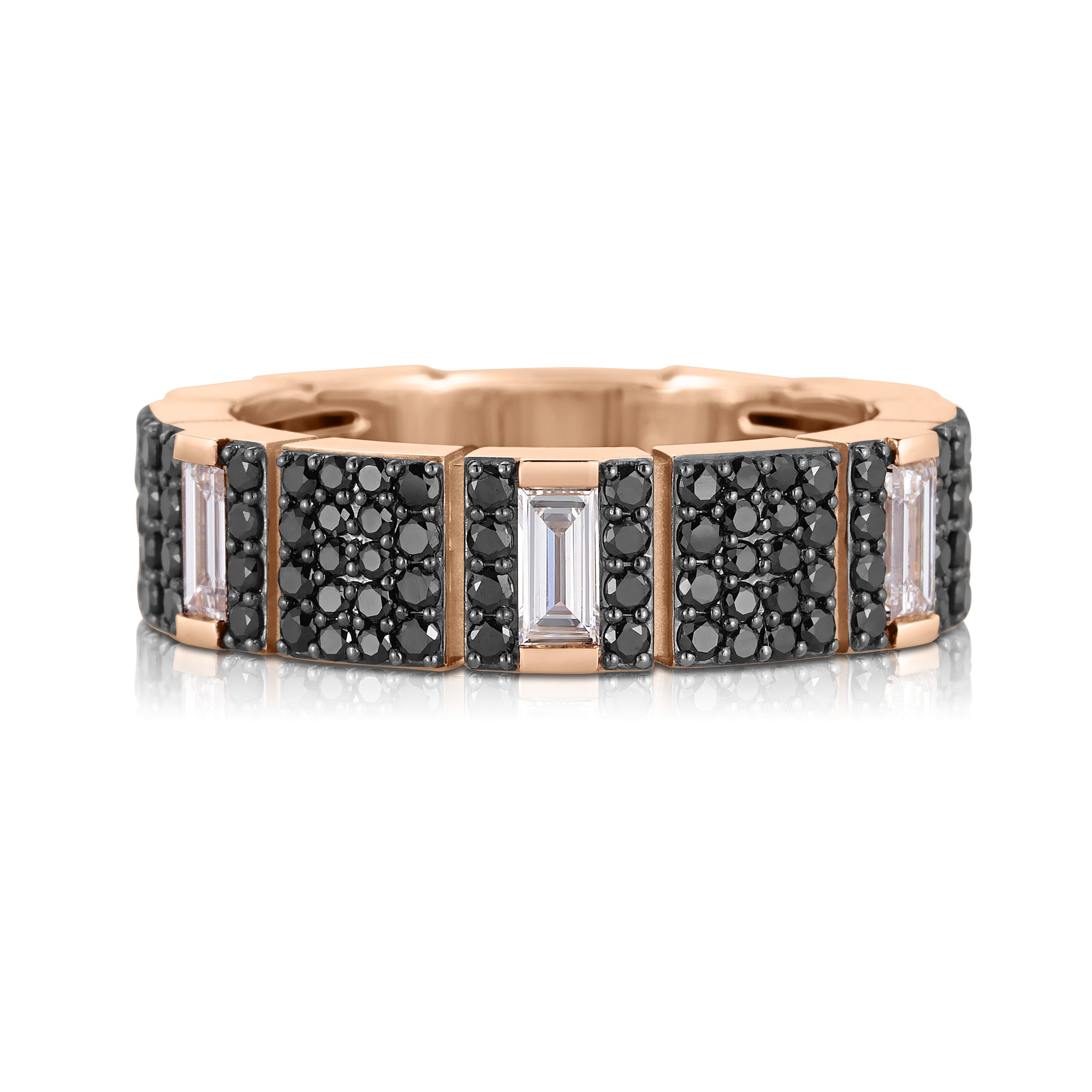 18K ROSE GOLD OBELISCO PAVE BLACK & WHITE DIAMOND RING