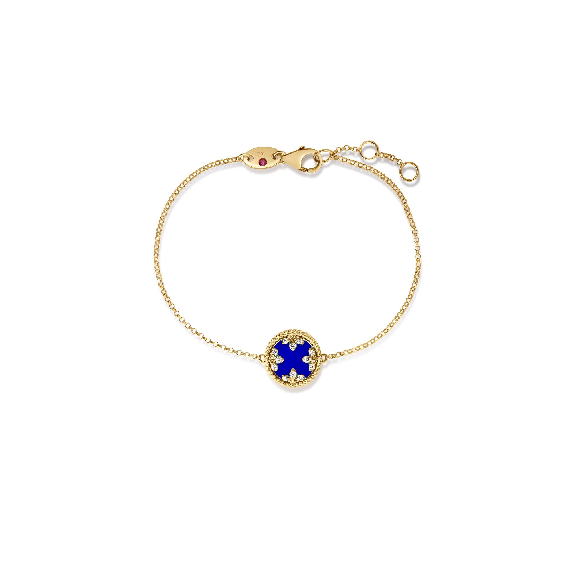 18K YELLOW GOLD VENETIAN MEDALLIONS SMALL DIAMOND AND BLUE LAPIS BRACELET