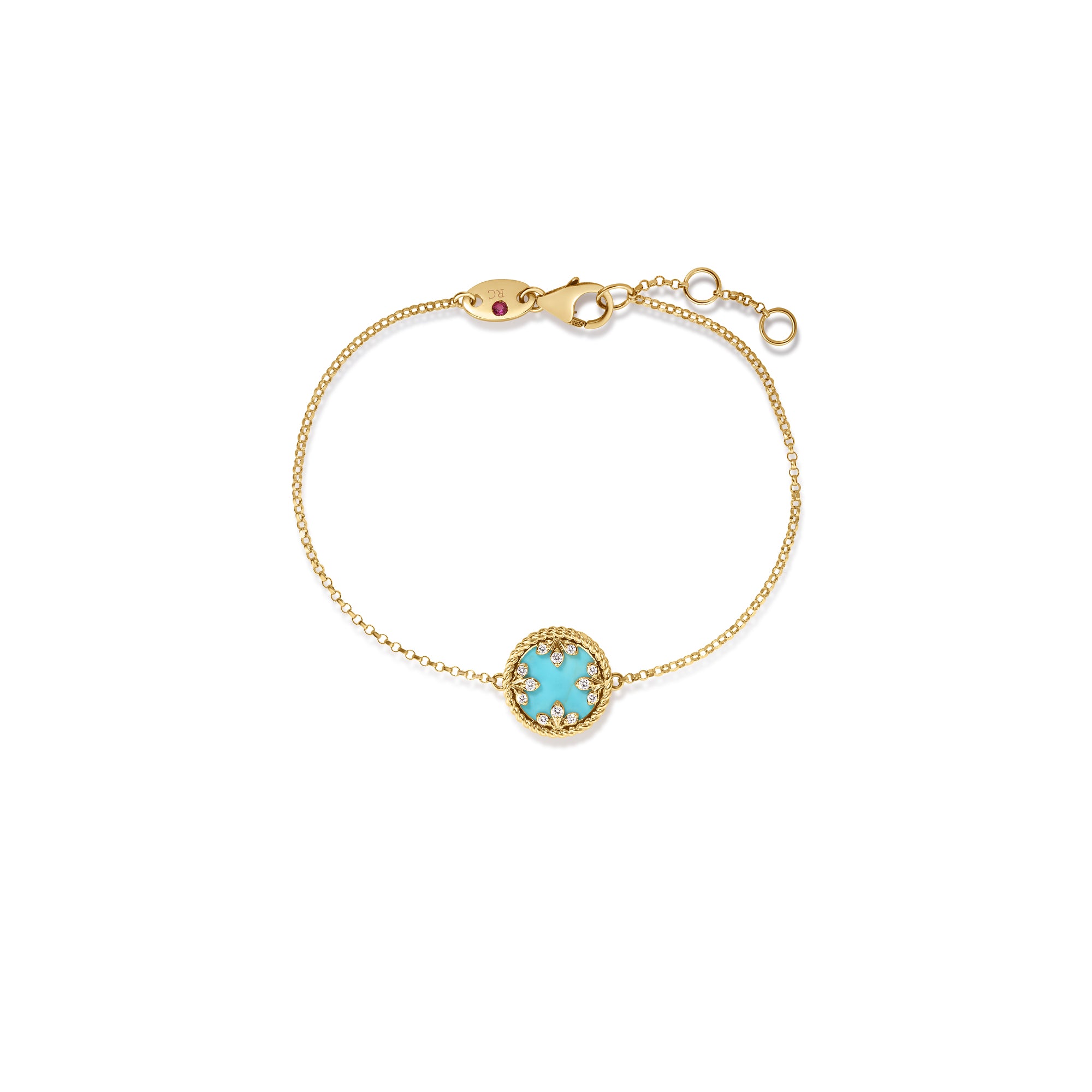 18K YELLOW GOLD VENETIAN MEDALLIONS SMALL DIAMOND AND TURQUOISE BRACELET