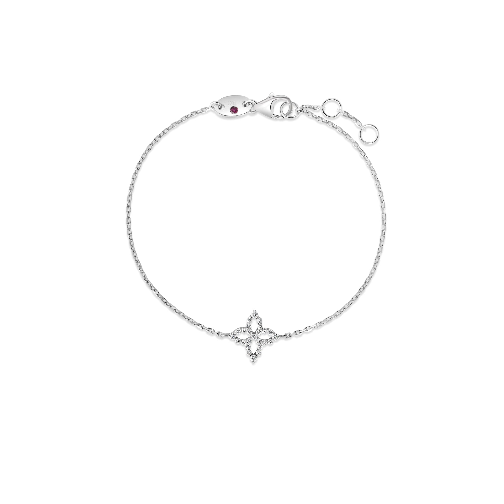 18K WHITE GOLD DIAMOND PRINCESS OUTLINE FLOWER BRACELET
