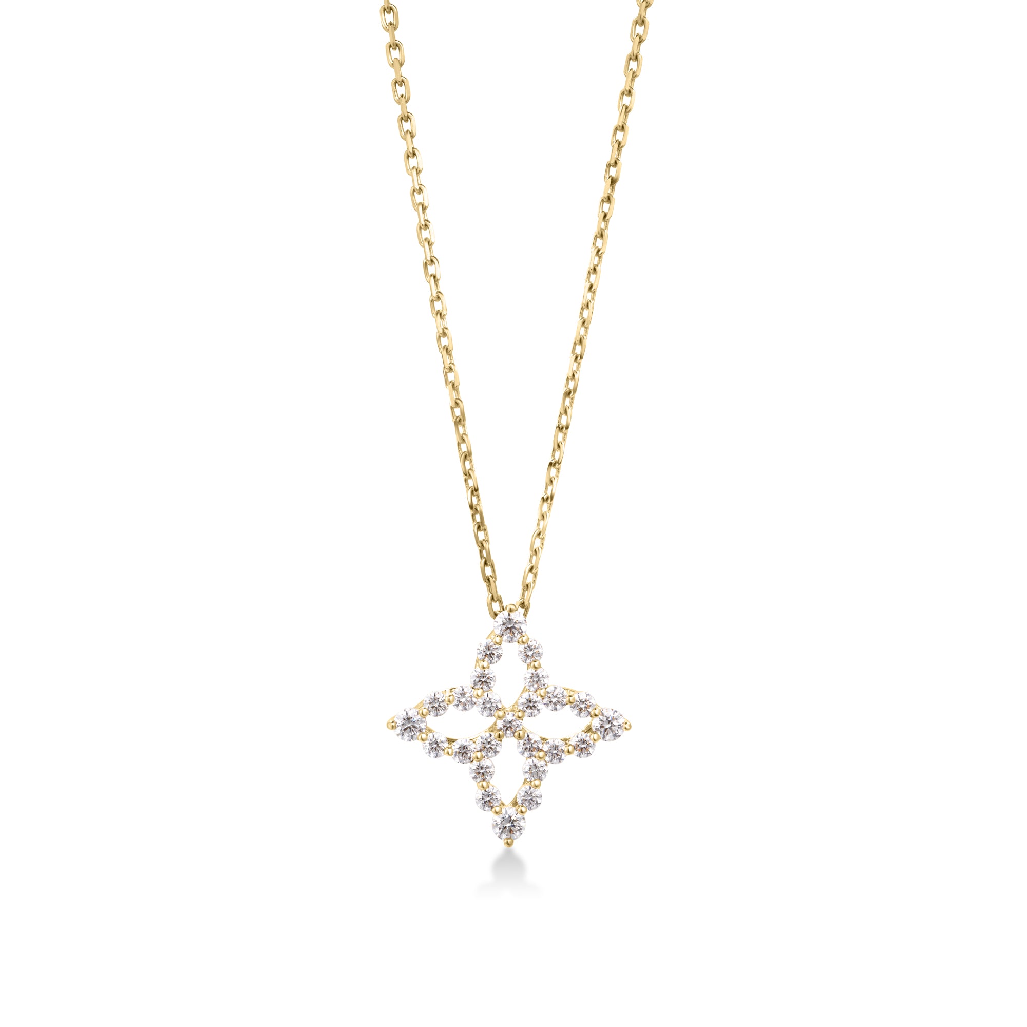 18K YELLOW GOLD DIAMOND PRINCESS OUTLINE FLOWER NECKLACE