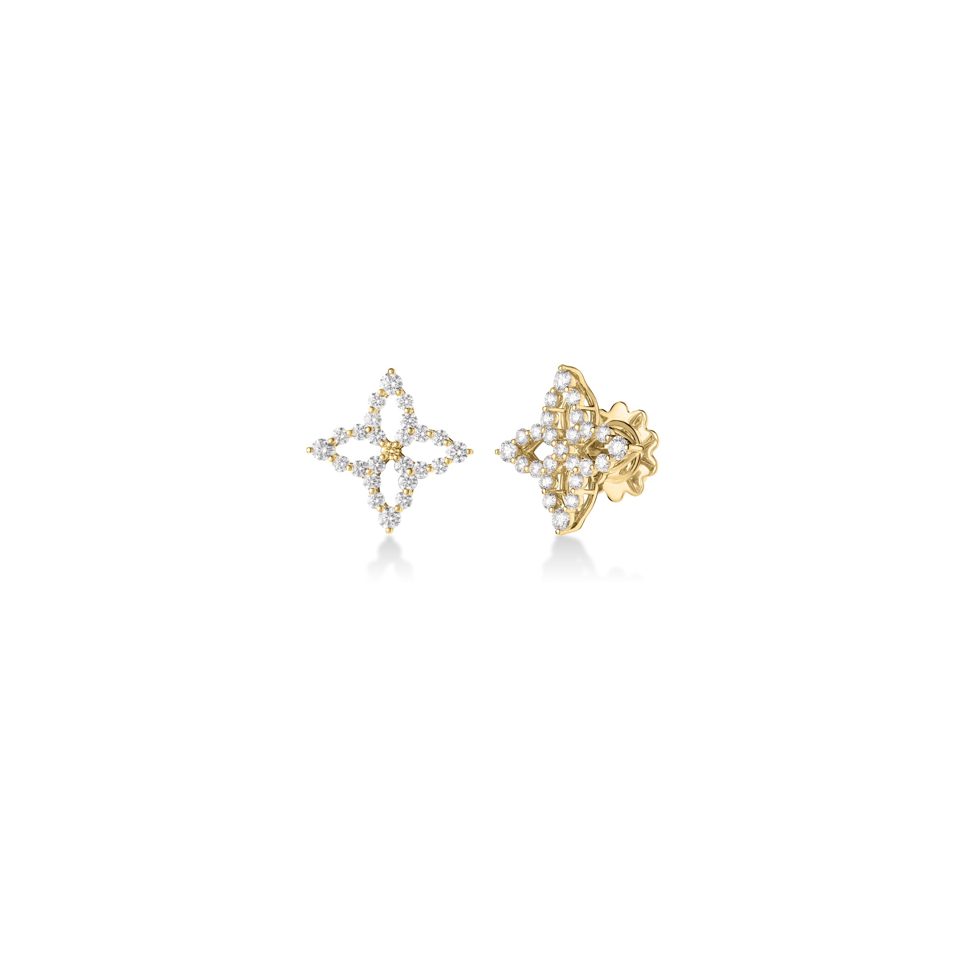 18K YELLOW GOLD DIAMOND PRINCESS OUTLINE FLOWER EARRINGS