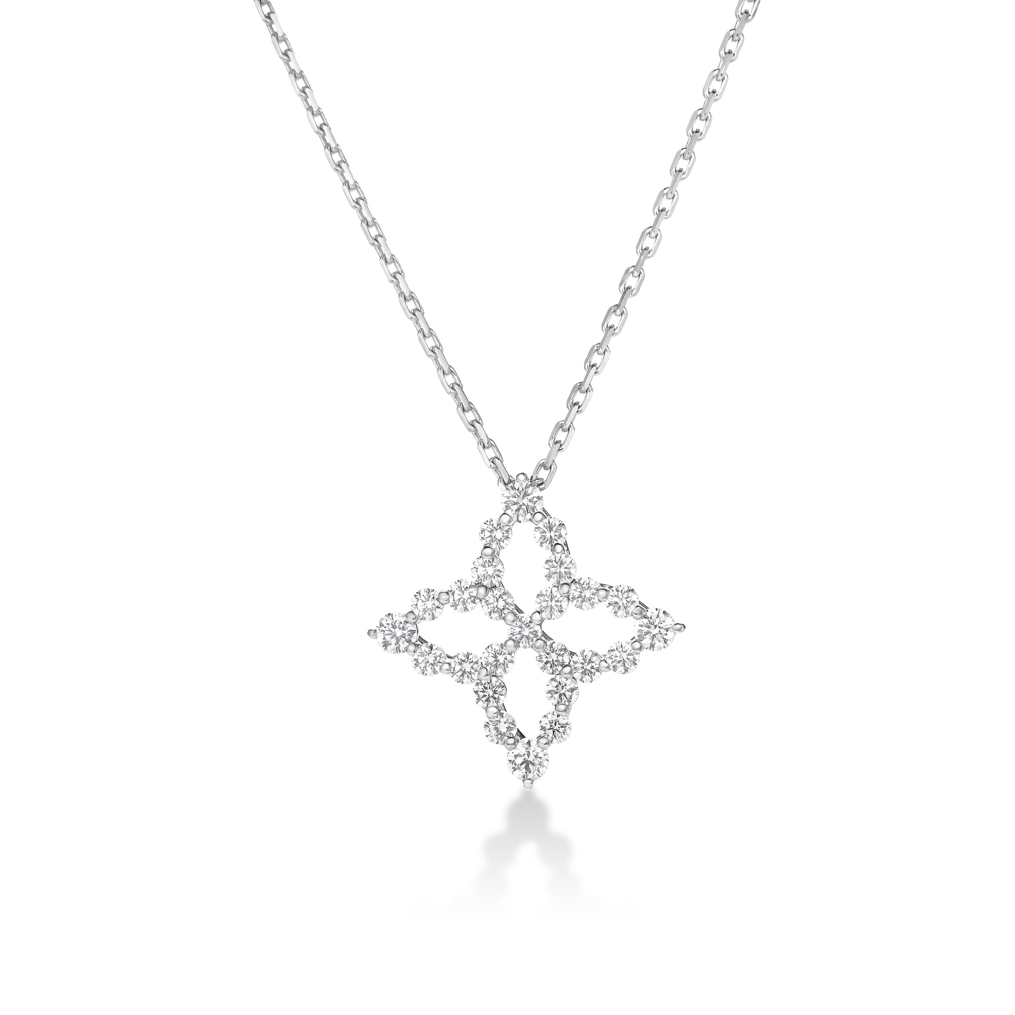 18K WHITE GOLD DIAMOND PRINCESS OUTLINE FLOWER NECKLACE