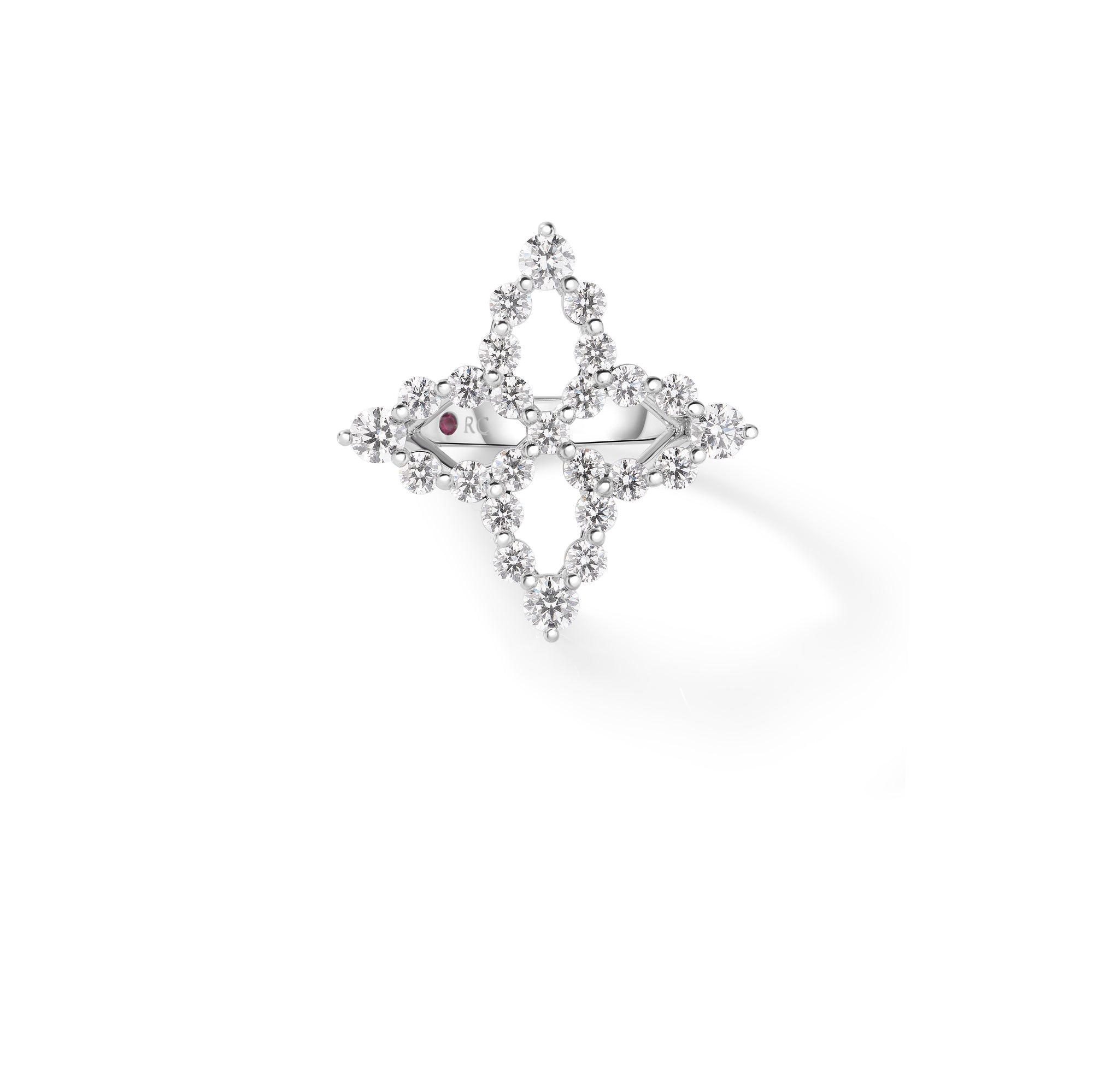 18K WHITE GOLD DIAMOND PRINCESS OUTLINE FLOWER RING