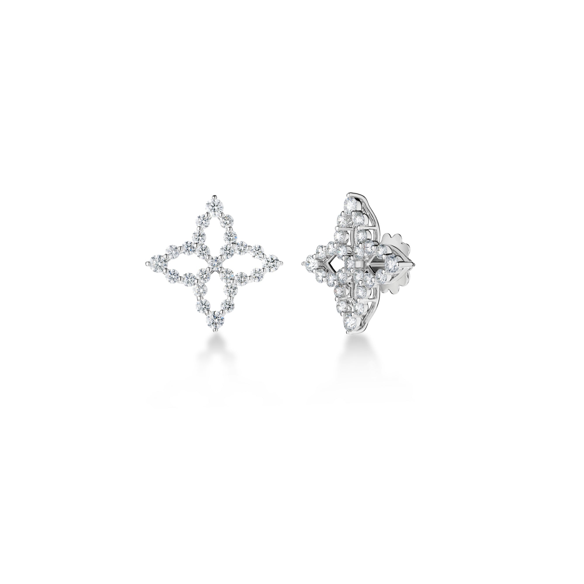 18K WHITE GOLD DIAMOND PRINCESS OUTLINE FLOWER EARRINGS