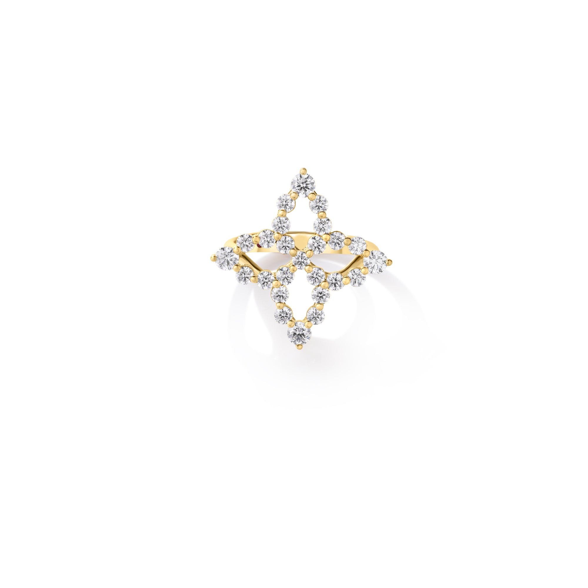 18K YELLOW GOLD DIAMOND PRINCESS OUTLINE FLOWER RING