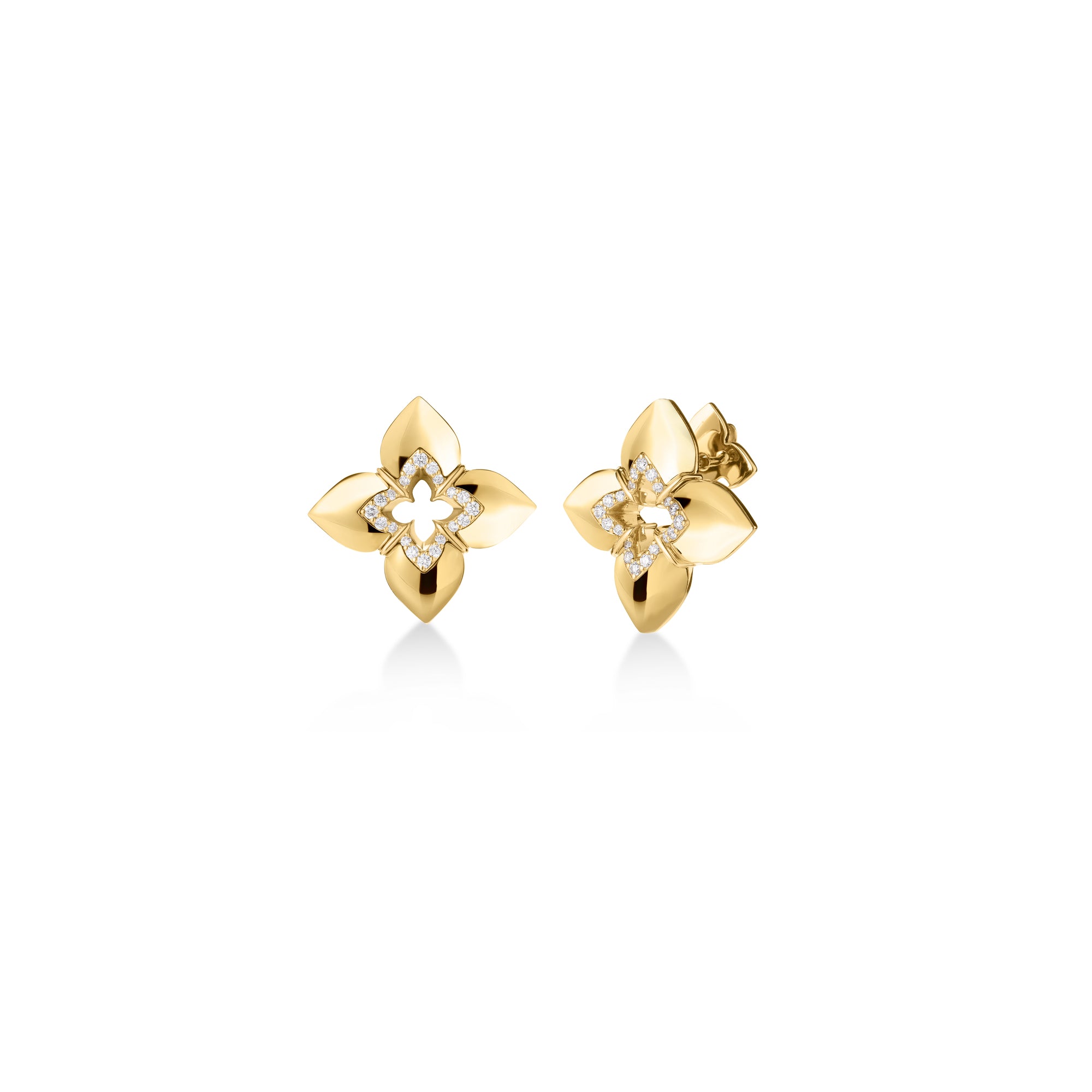 18K YELLOW GOLD VENETIAN PRINCESS CABOCHON DIAMOND FLOWER EARRINGS