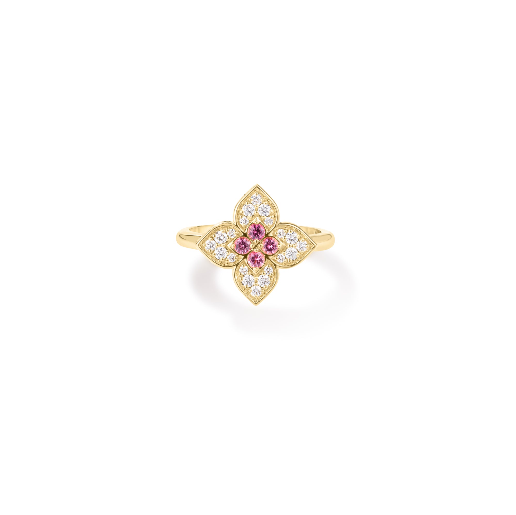 18K YELLOW GOLD VENETIAN PRINCESS CARNIVAL DIAMOND & RUBELLITE MEDIUM FLOWER RING