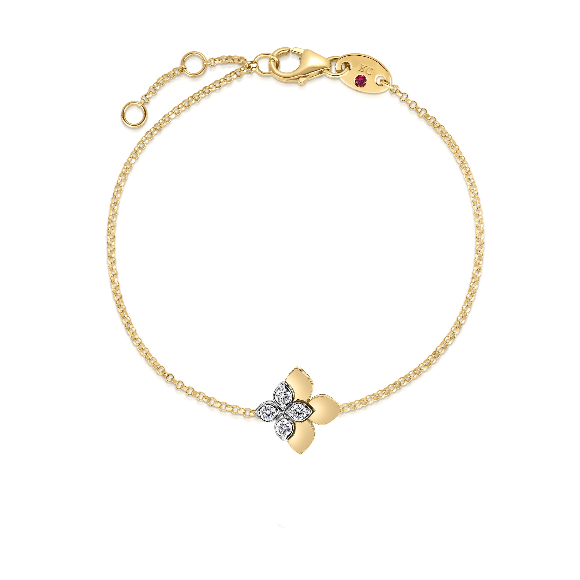 18K YELLOW/WHITE GOLD LOVE IN VERONA EAST TO WEST DIAMOND FLOWER BRACELET