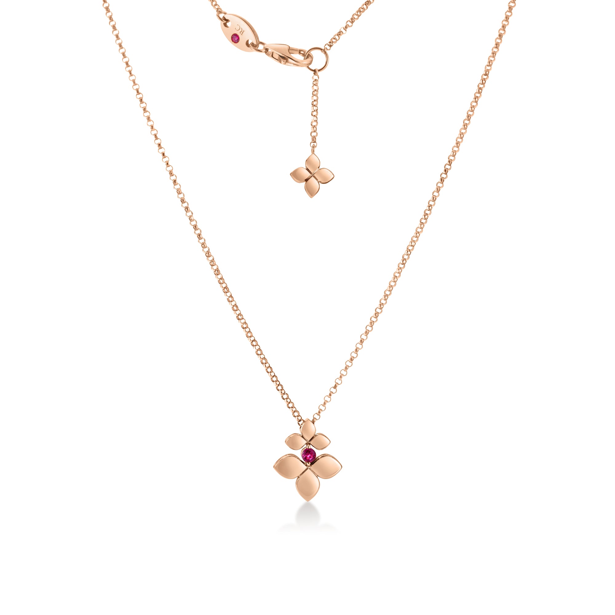 18K ROSE GOLD LOVE IN VERONA RUBELLITE SPLIT FLOWER NECKLACE