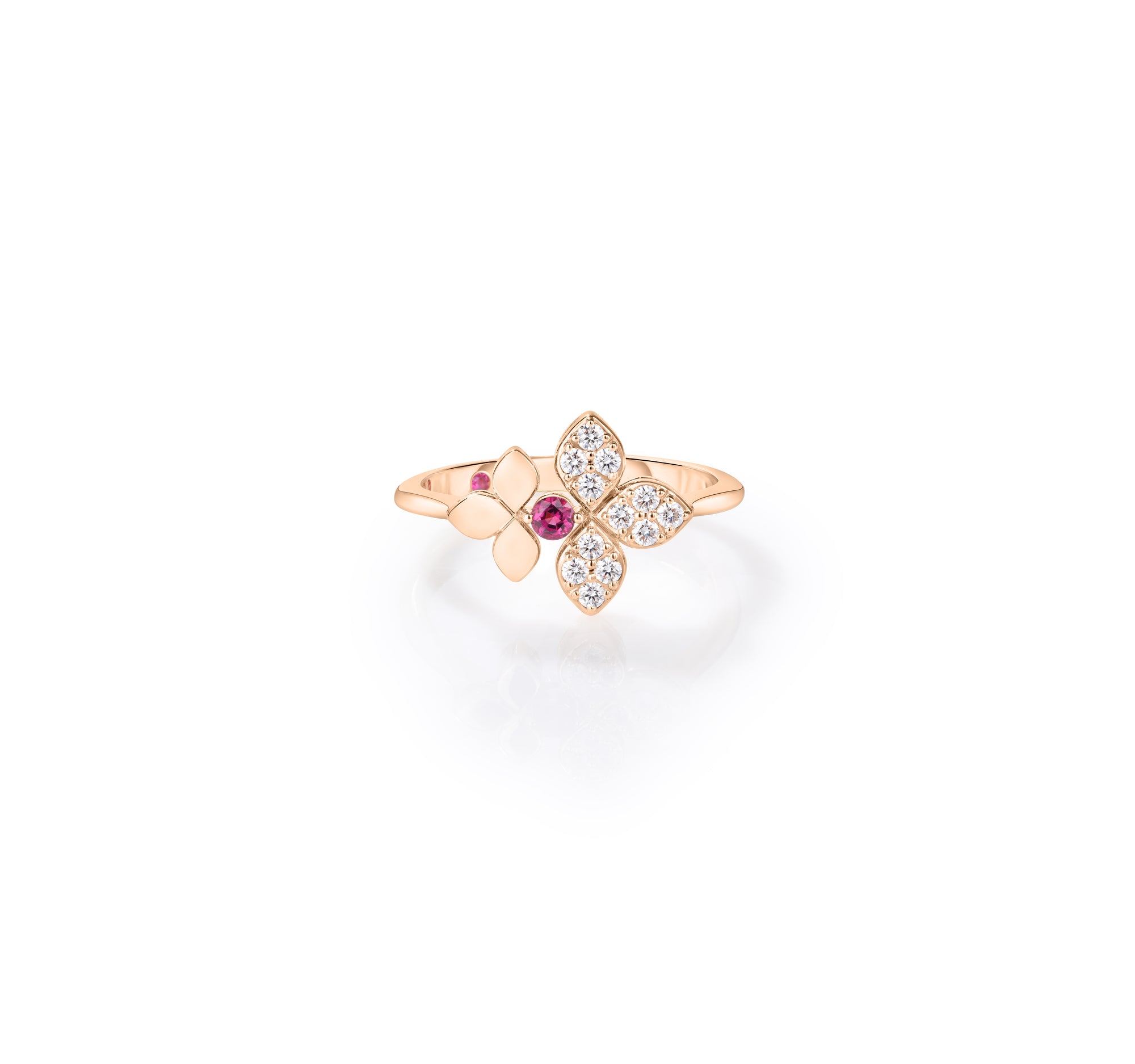 18K ROSE GOLD LOVE IN VERONA DIAMOND & RUBELLITE SPLIT FLOWER RING