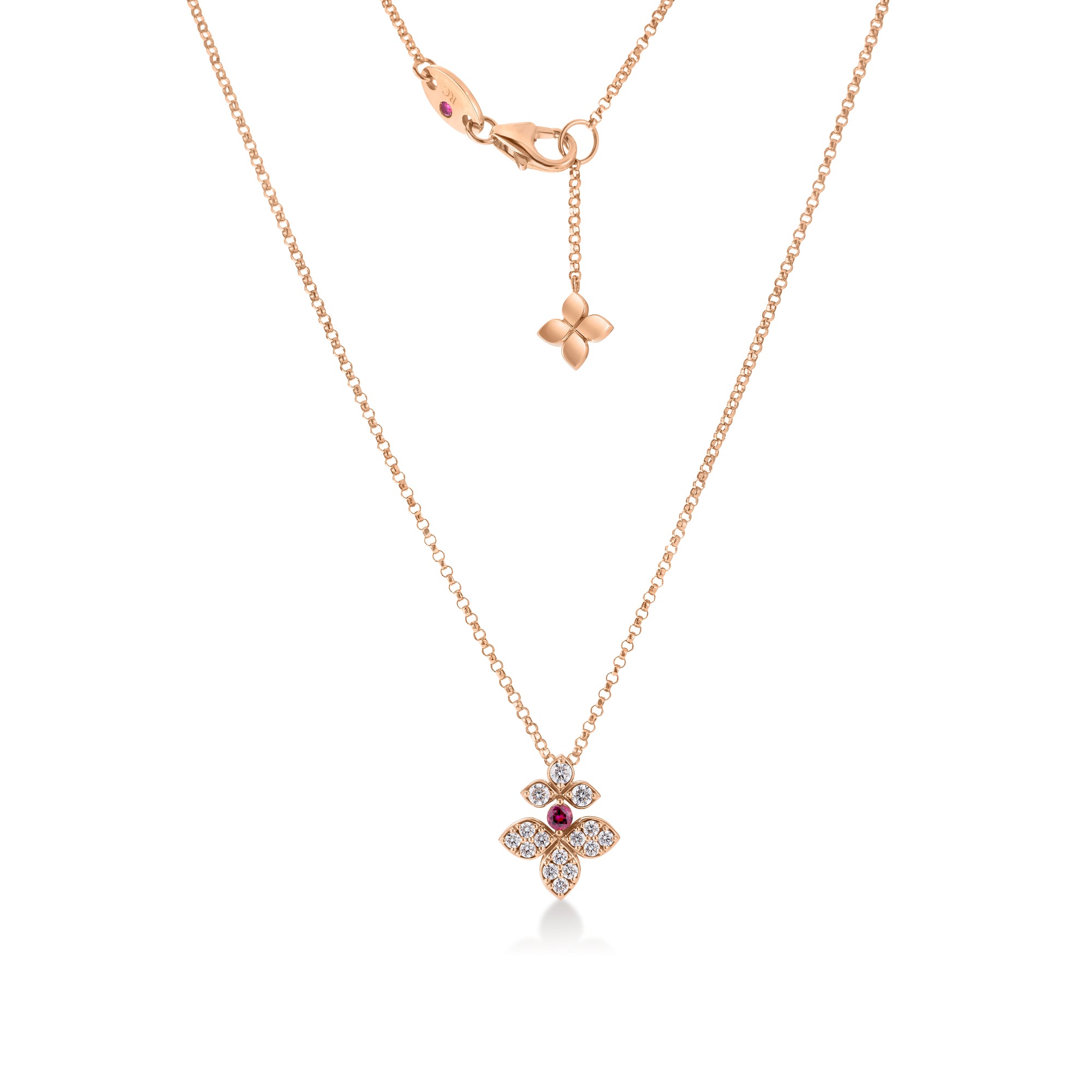 18K ROSE GOLD LOVE IN VERONA PAVE DIAMOND & RUBELLITE SPLIT FLOWER NECKLACE