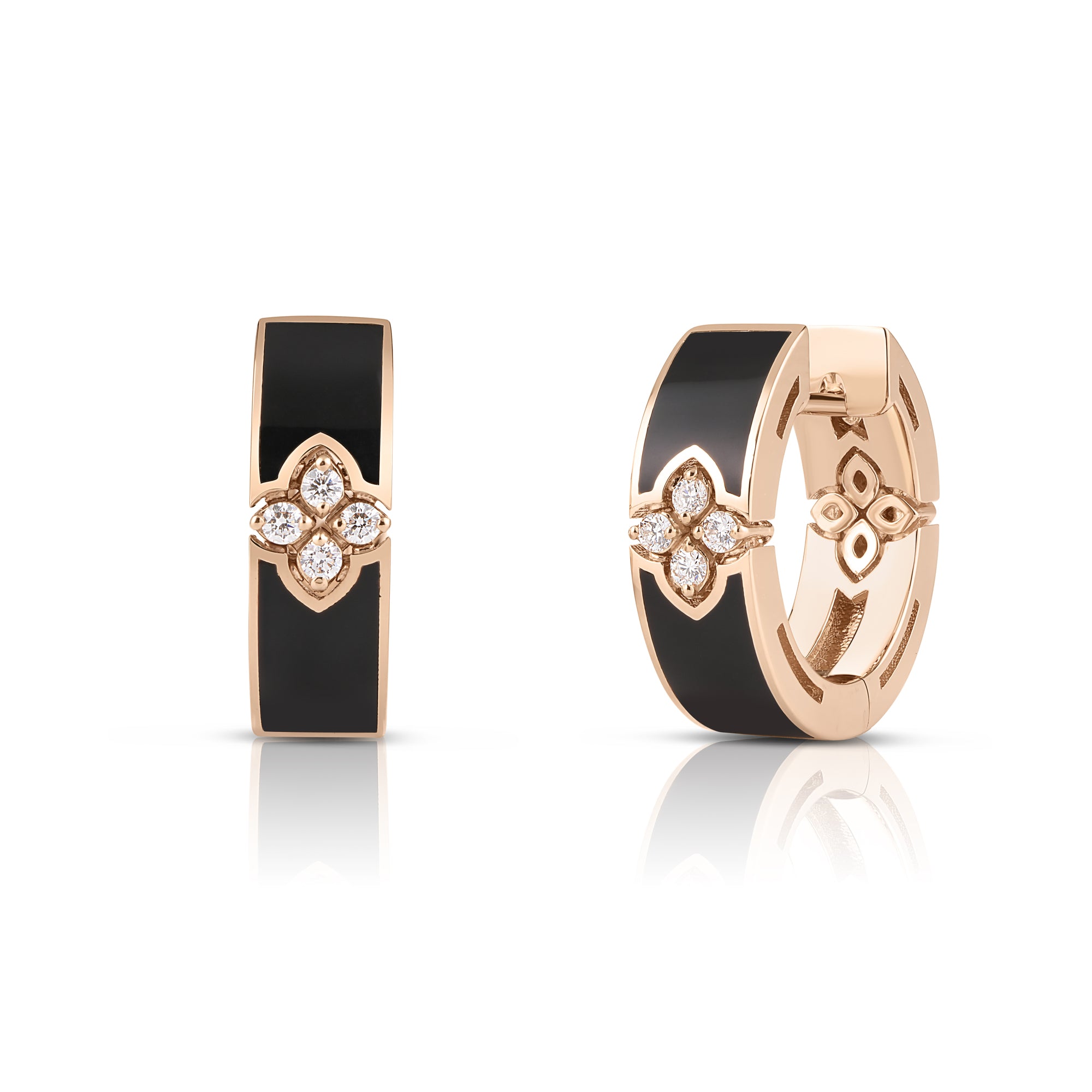 18K ROSE GOLD LOVE IN VERONA DIAMOND & BLACK ENAMEL HOOP EARRINGS