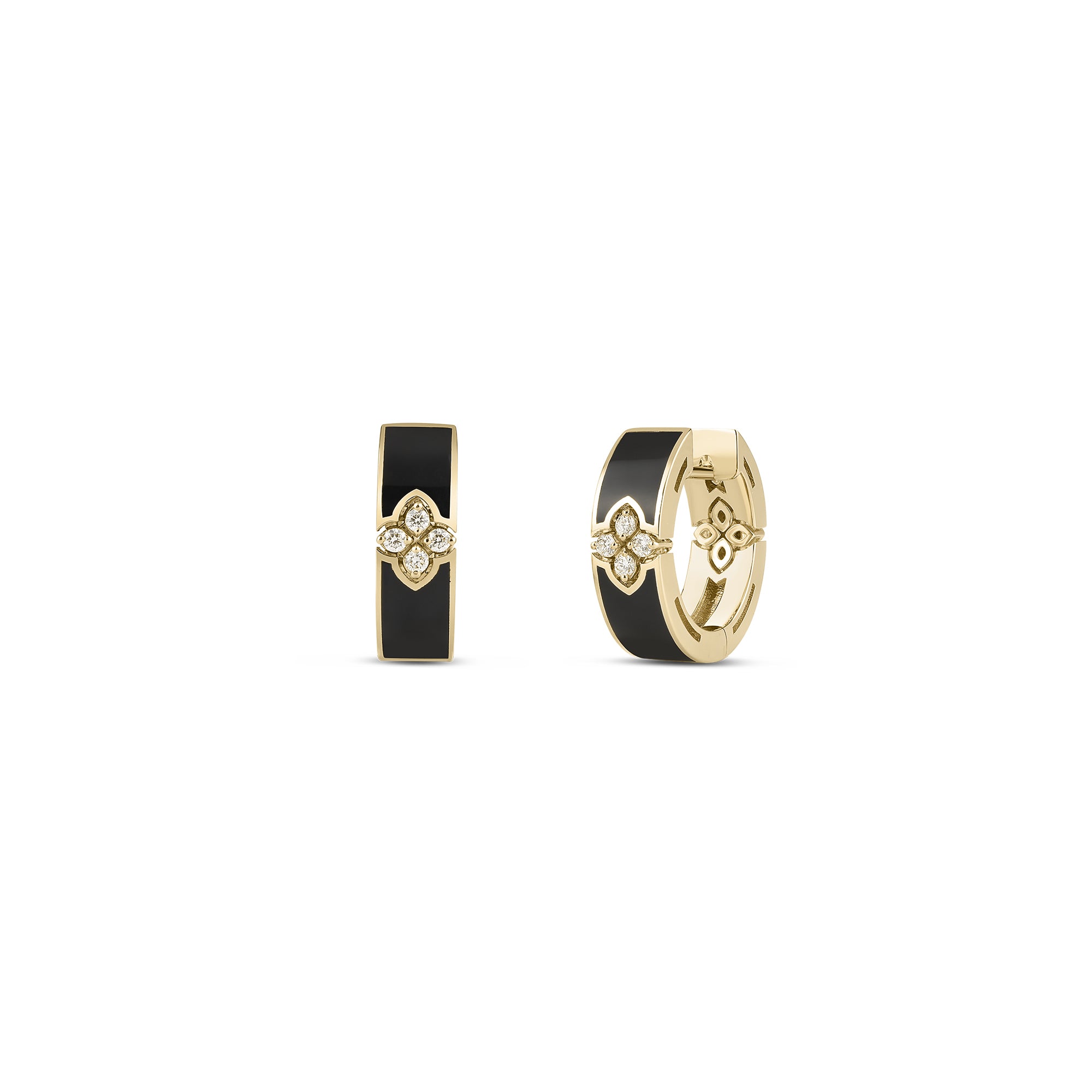 18K ROSE GOLD LOVE IN VERONA DIAMOND & BLACK ENAMEL HOOP EARRINGS
