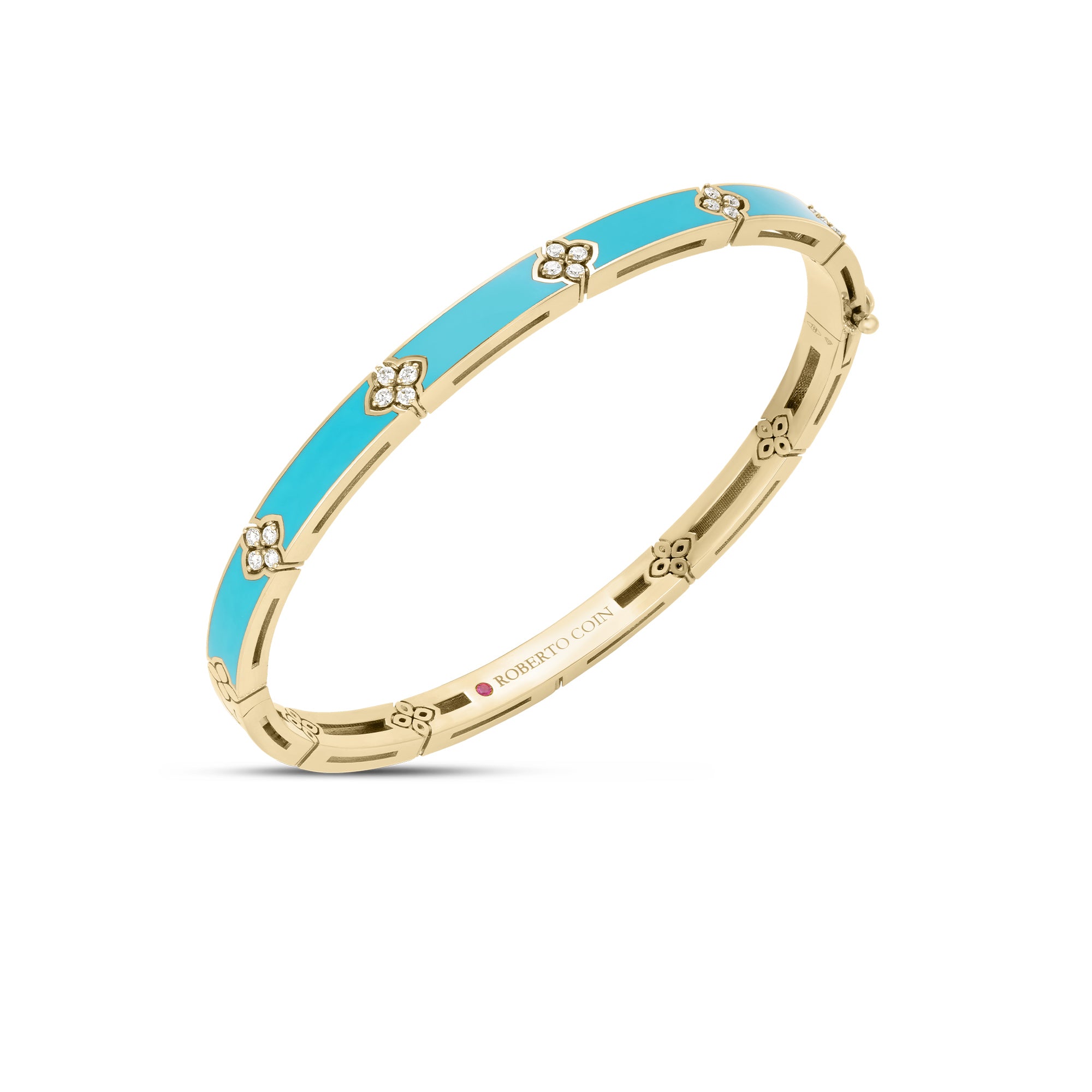 18K YELLOW GOLD LOVE IN VERONA DIAMOND & CYAN ENAMEL BANGLE