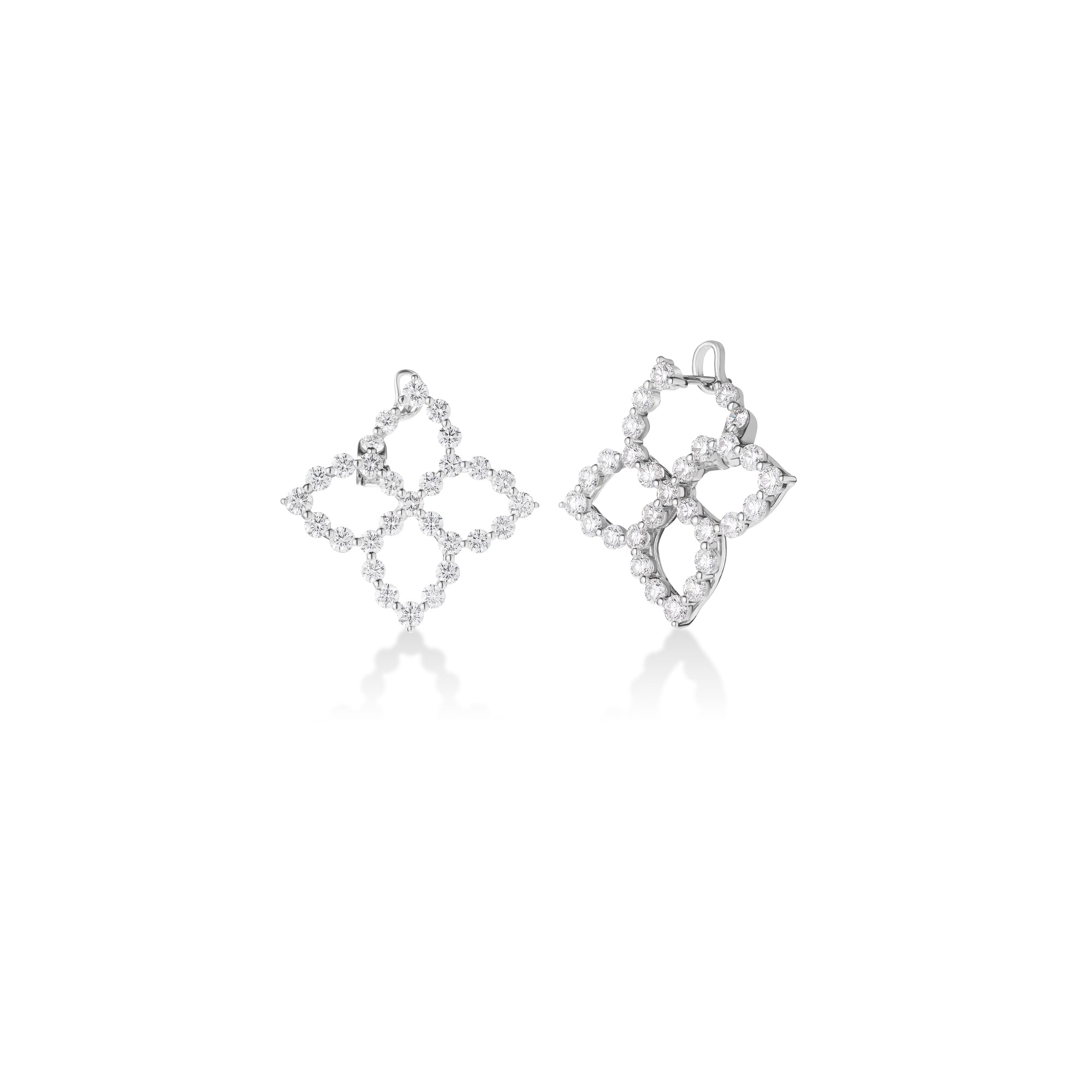 18K WHITE GOLD DIAMOND PRINCESS OUTLINE FLOWER EARRINGS