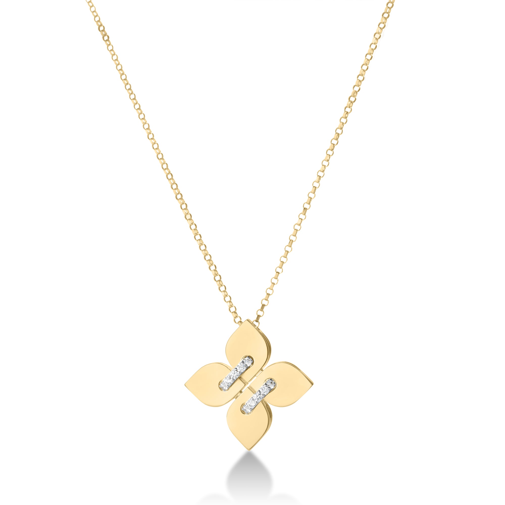 18K YELLOW/WHITE GOLD LOVE IN VERONA FILO MEDIUM DIAMOND FLOWER NECKLACE
