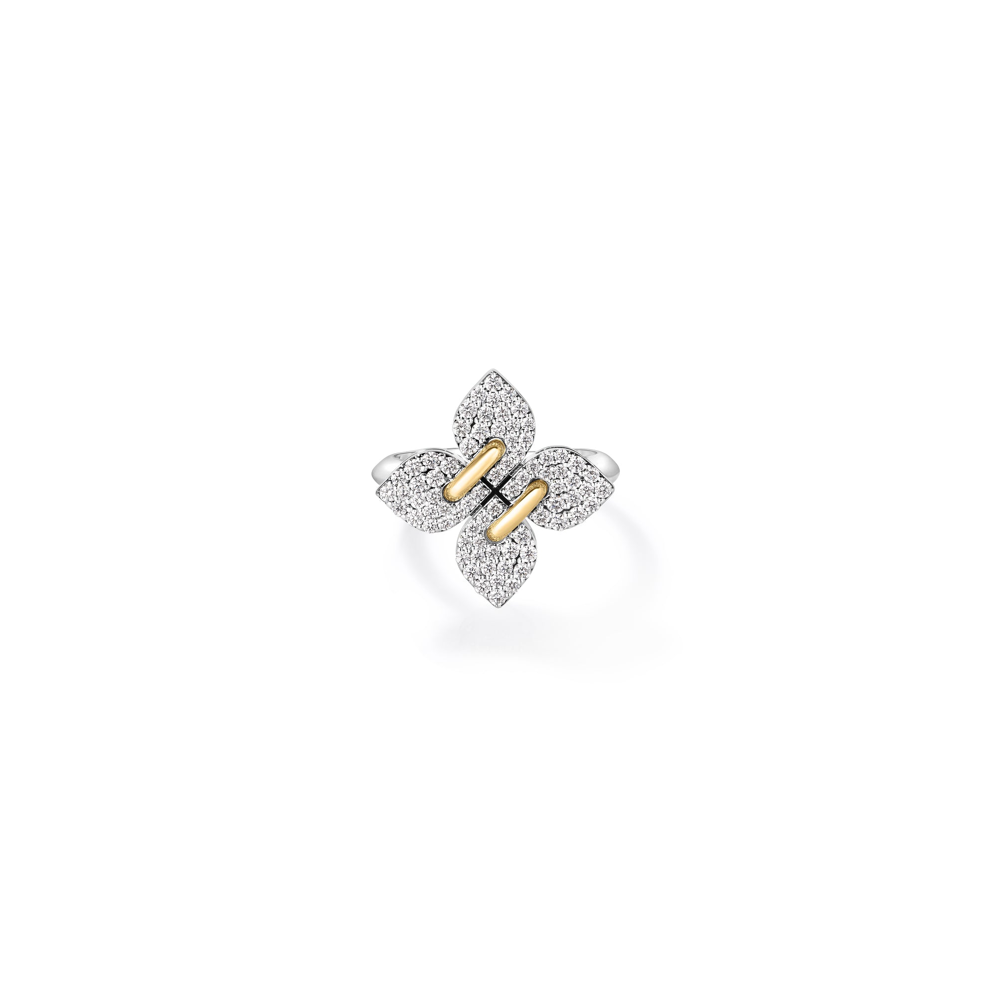 18K WHITE/YELLOW GOLD LOVE IN VERONA FILO MEDIUM PAVE DIAMOND FLOWER RING