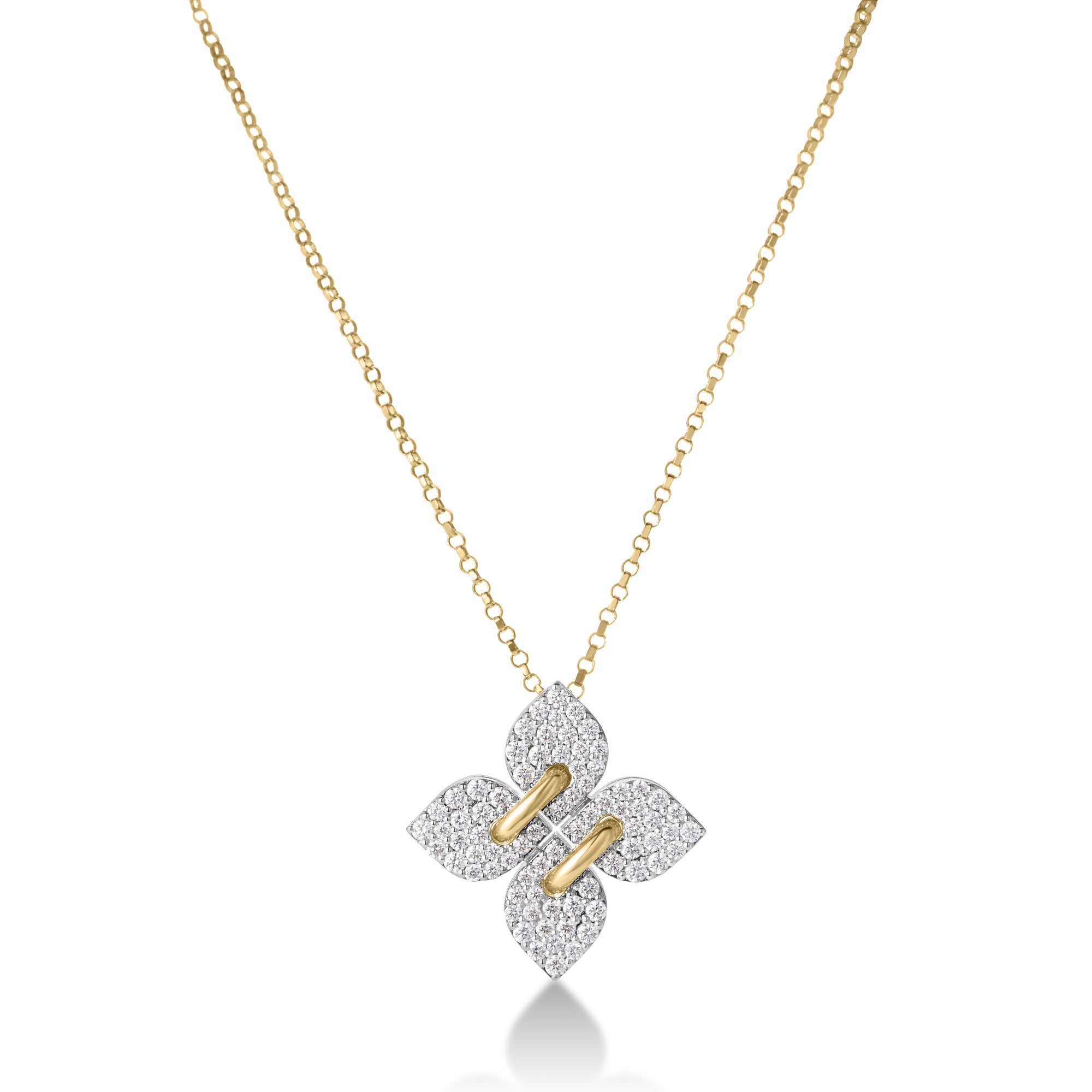 18K YELLOW/WHITE GOLD LOVE IN VERONA FILO MEDIUM PAVE DIAMOND FLOWER NECKLACE