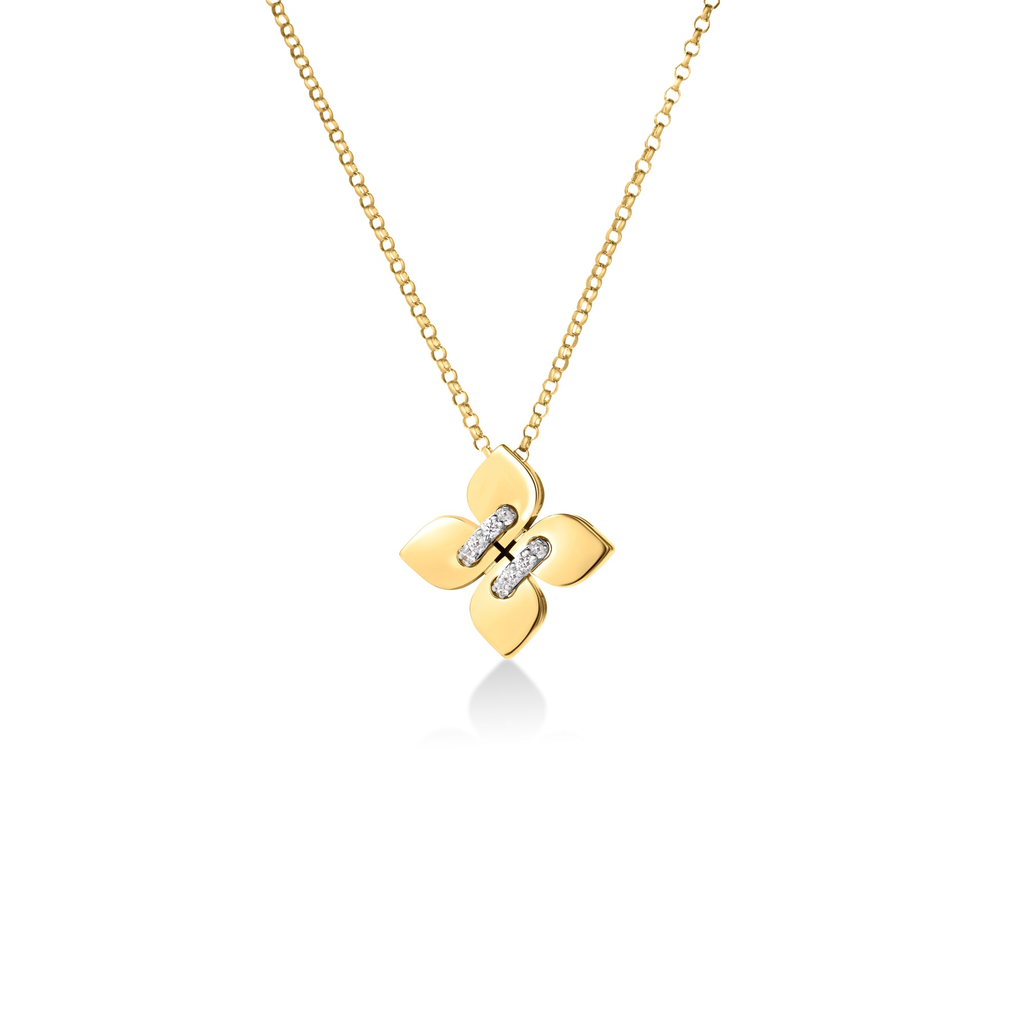18K YELLOW/WHITE GOLD LOVE IN VERONA FILO SMALL DIAMOND FLOWER NECKLACE