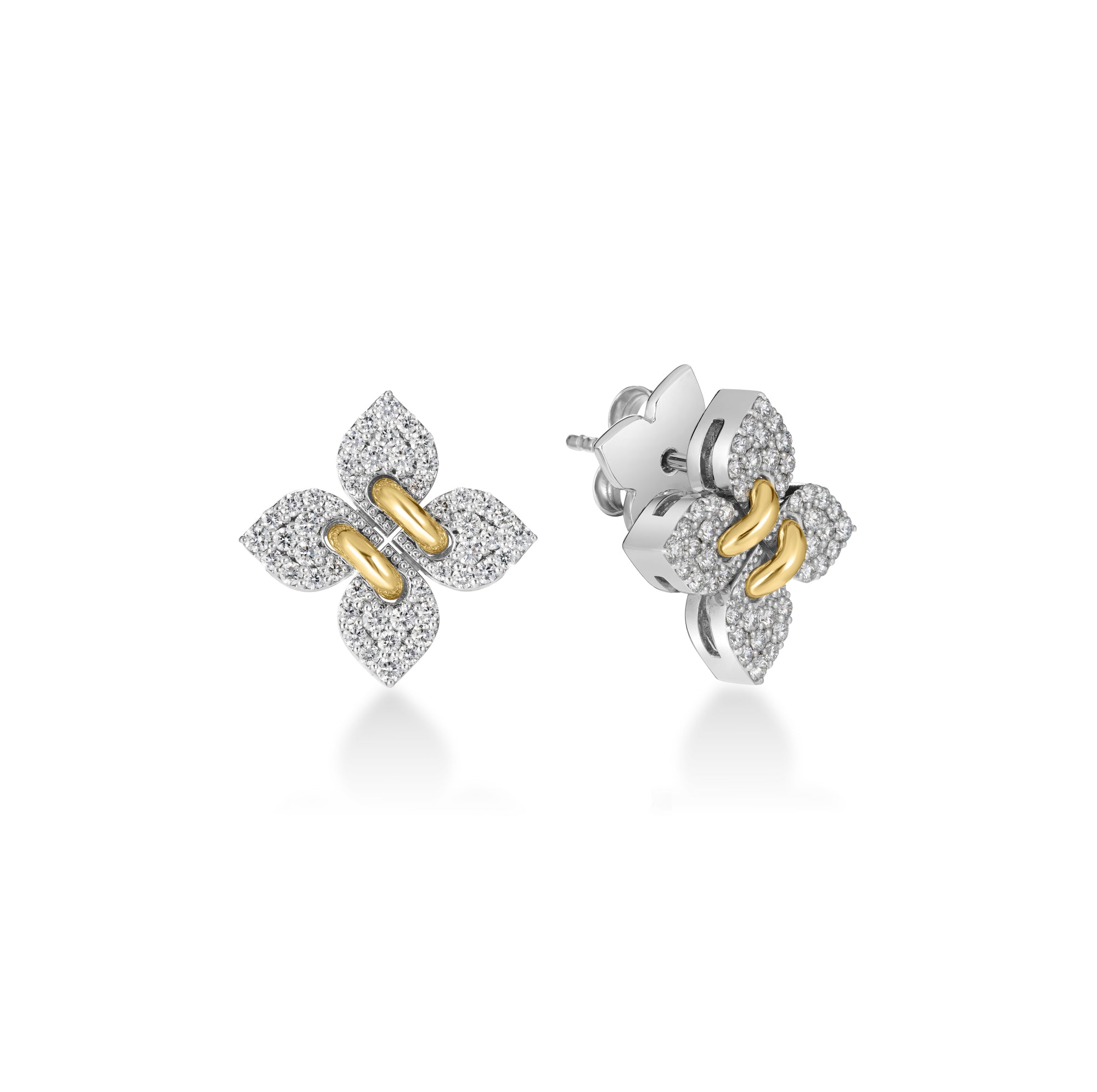 18K WHITE/YELLOW GOLD LOVE IN VERONA FILO MEDIUM PAVE DIAMOND FLOWER STUD EARRINGS