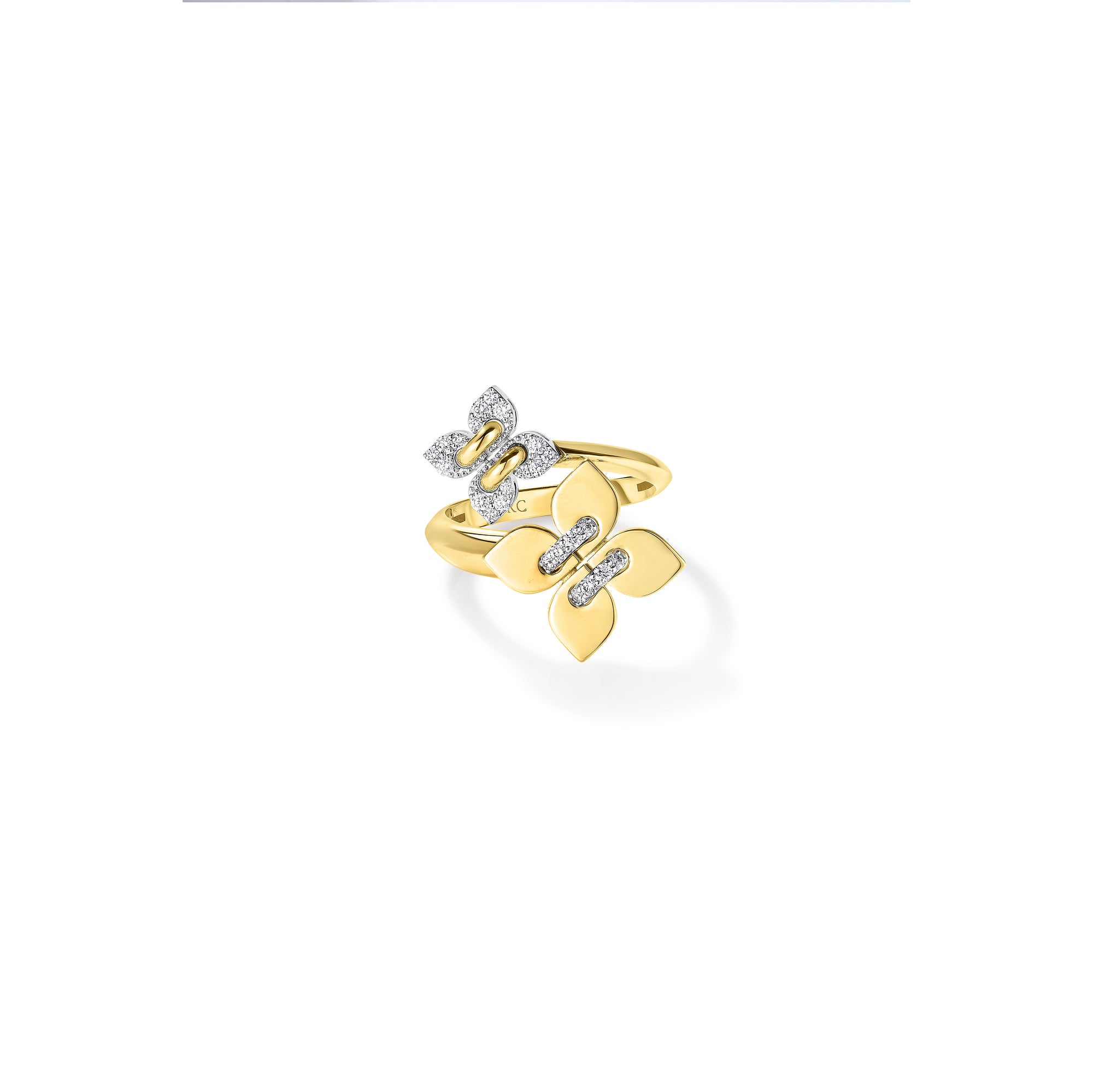 18K YELLOW/WHITE GOLD LOVE IN VERONA FILO DIAMOND DOUBLE FLOWER RING