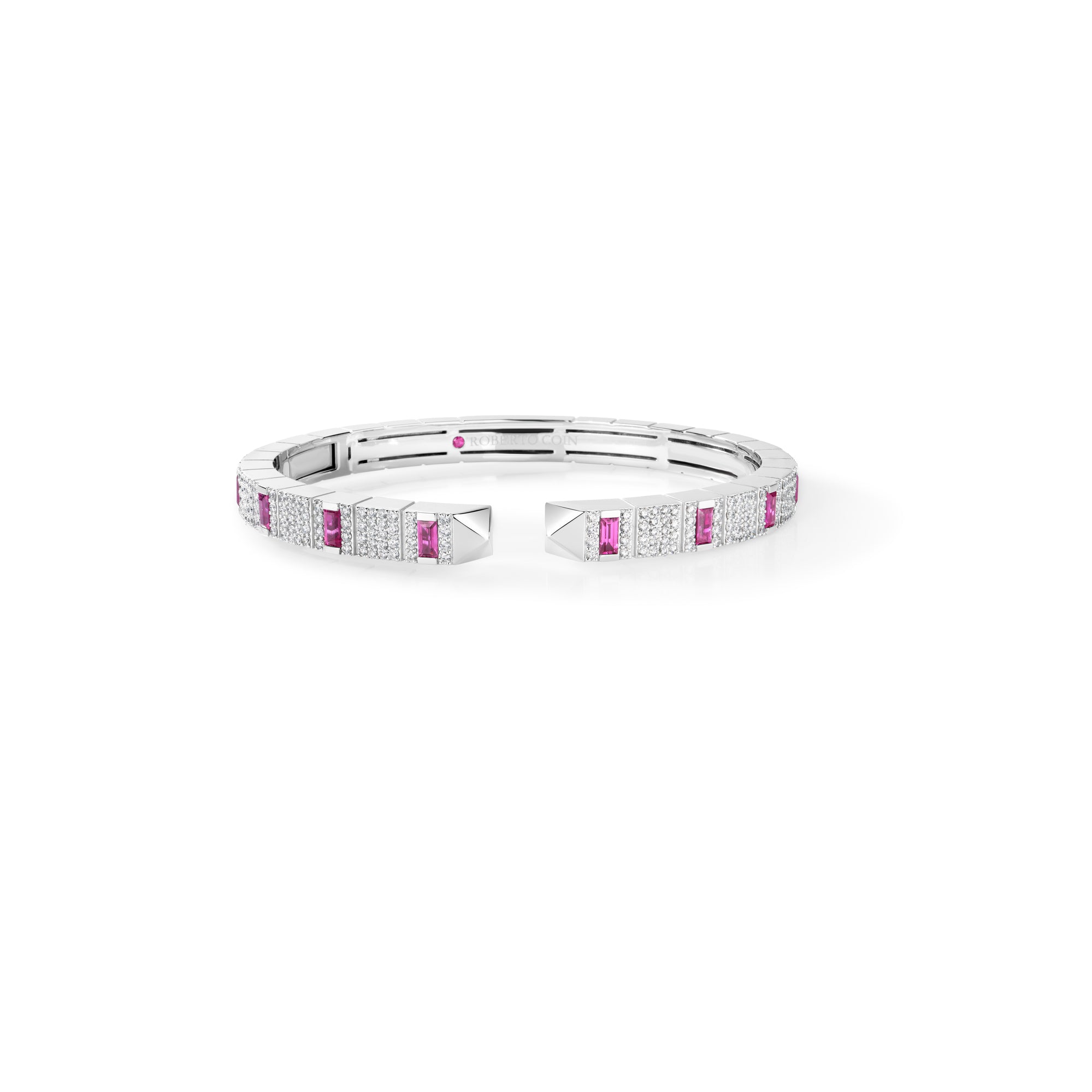18K WHITE GOLD OBELISCO PAVE DIAMOND & RUBY BANGLE
