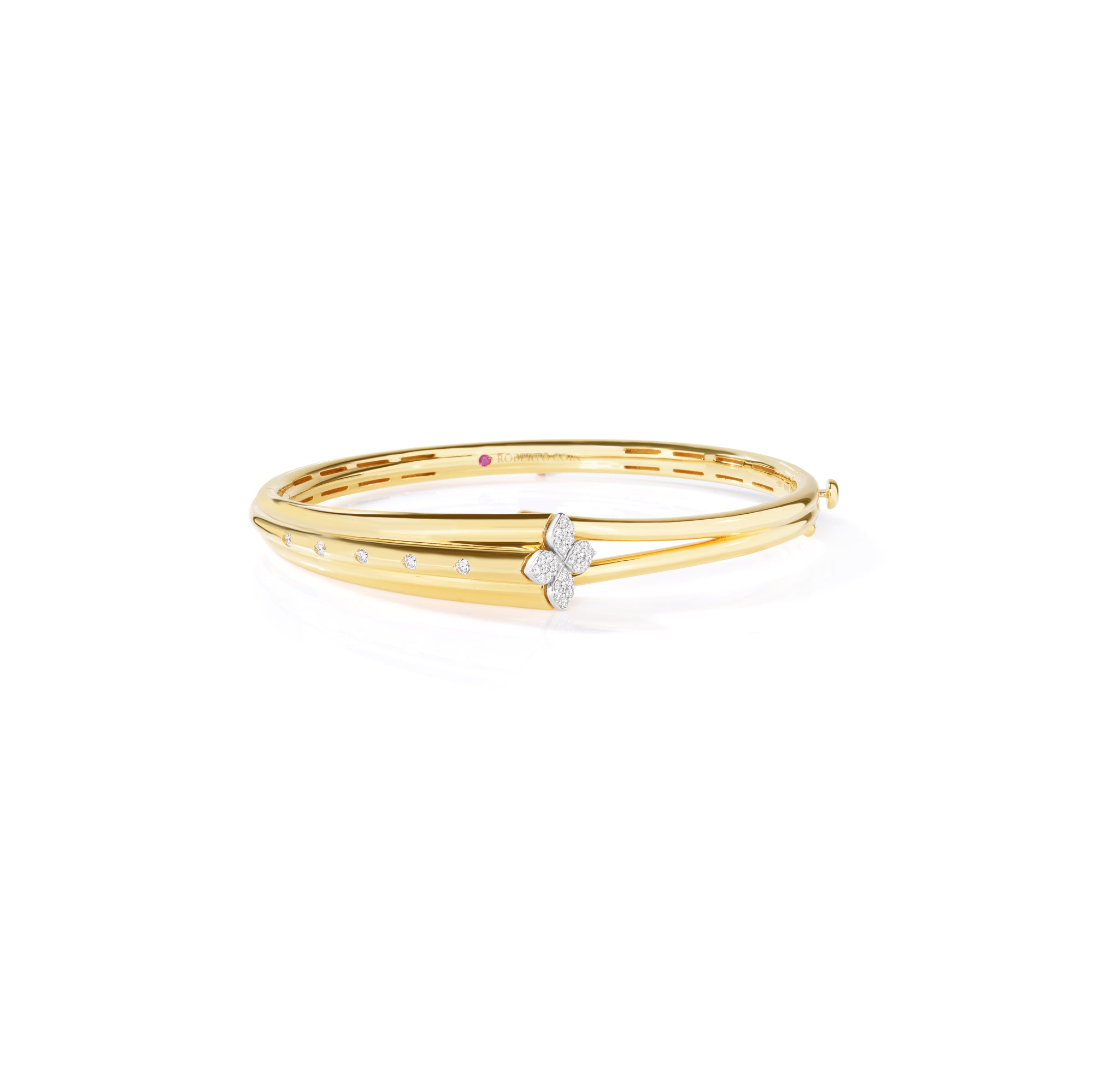 18K YELLOW/WHITE GOLD LOVE IN VERONA DIAMOND FLOWER DOUBLE BAND BANGLE