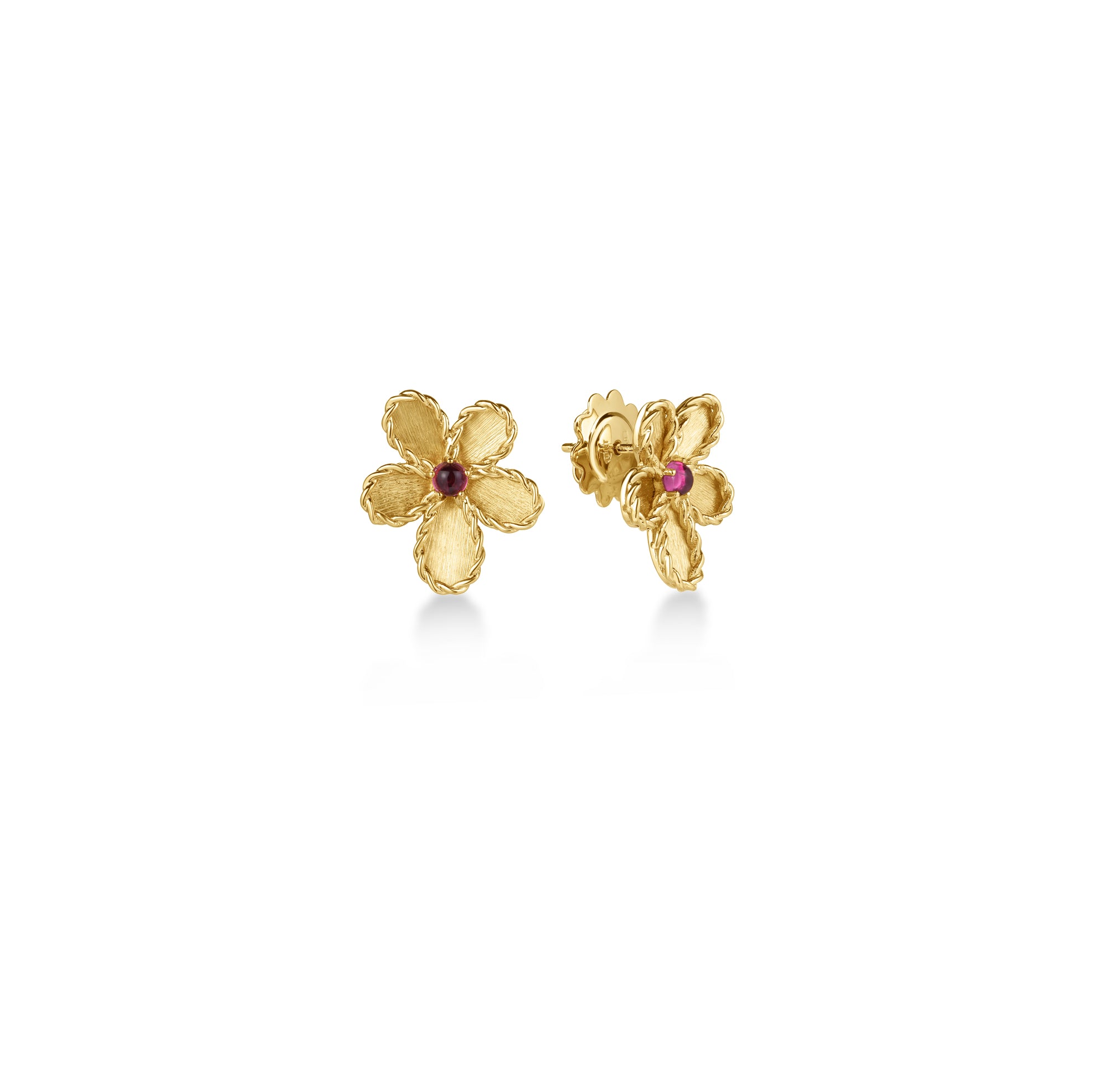18K YELLOW GOLD JASMINE RUBELLITE FLOWER STUD EARRINGS